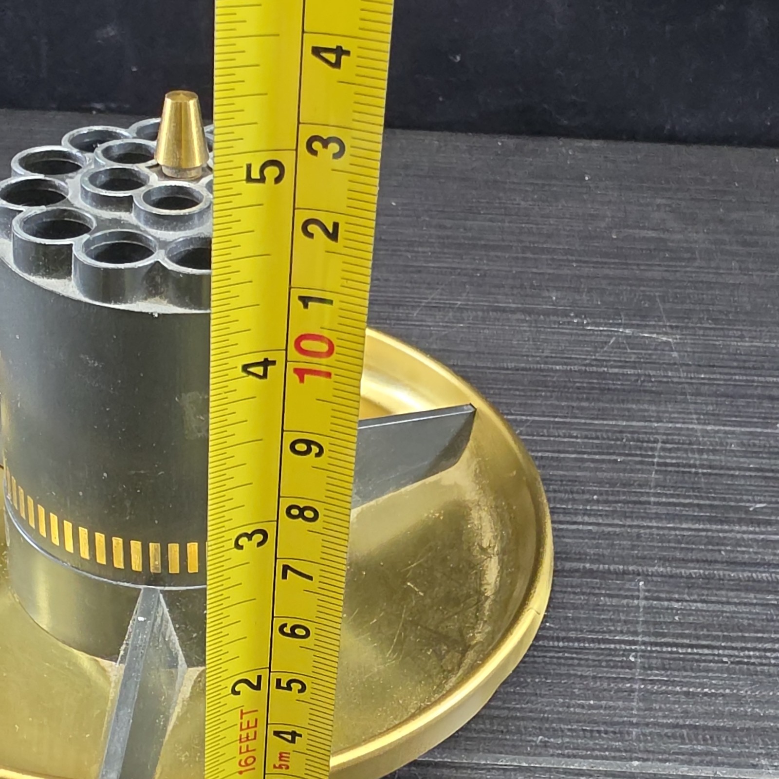 Vtg Retro Modern Gold & Black Round Rotating Desk Pen Organizer Roseland, NJ USA