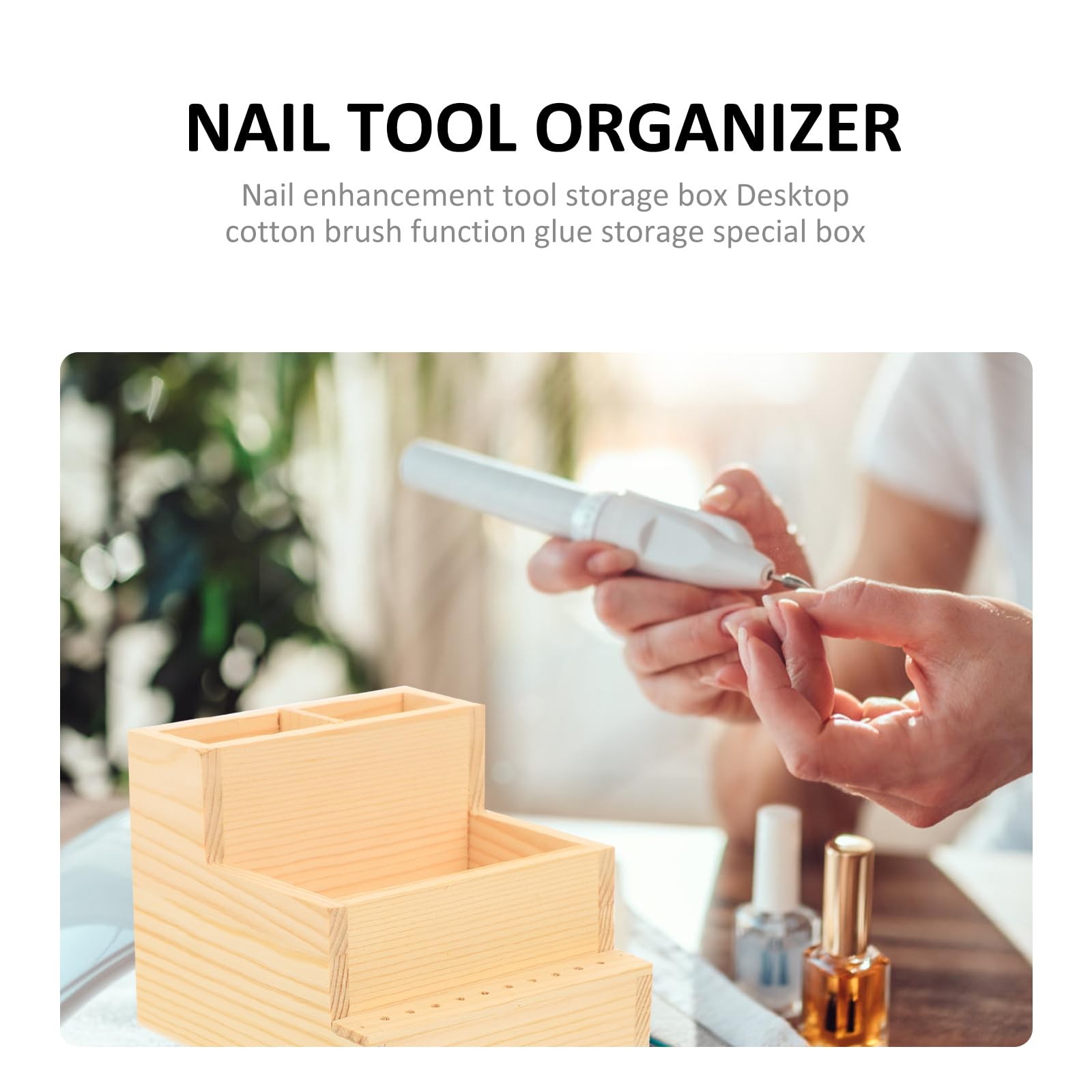 Nail Drill Bits Holder Wooden 10 Holes Manicure Bit 12.3×11.5cm, Light Yellow