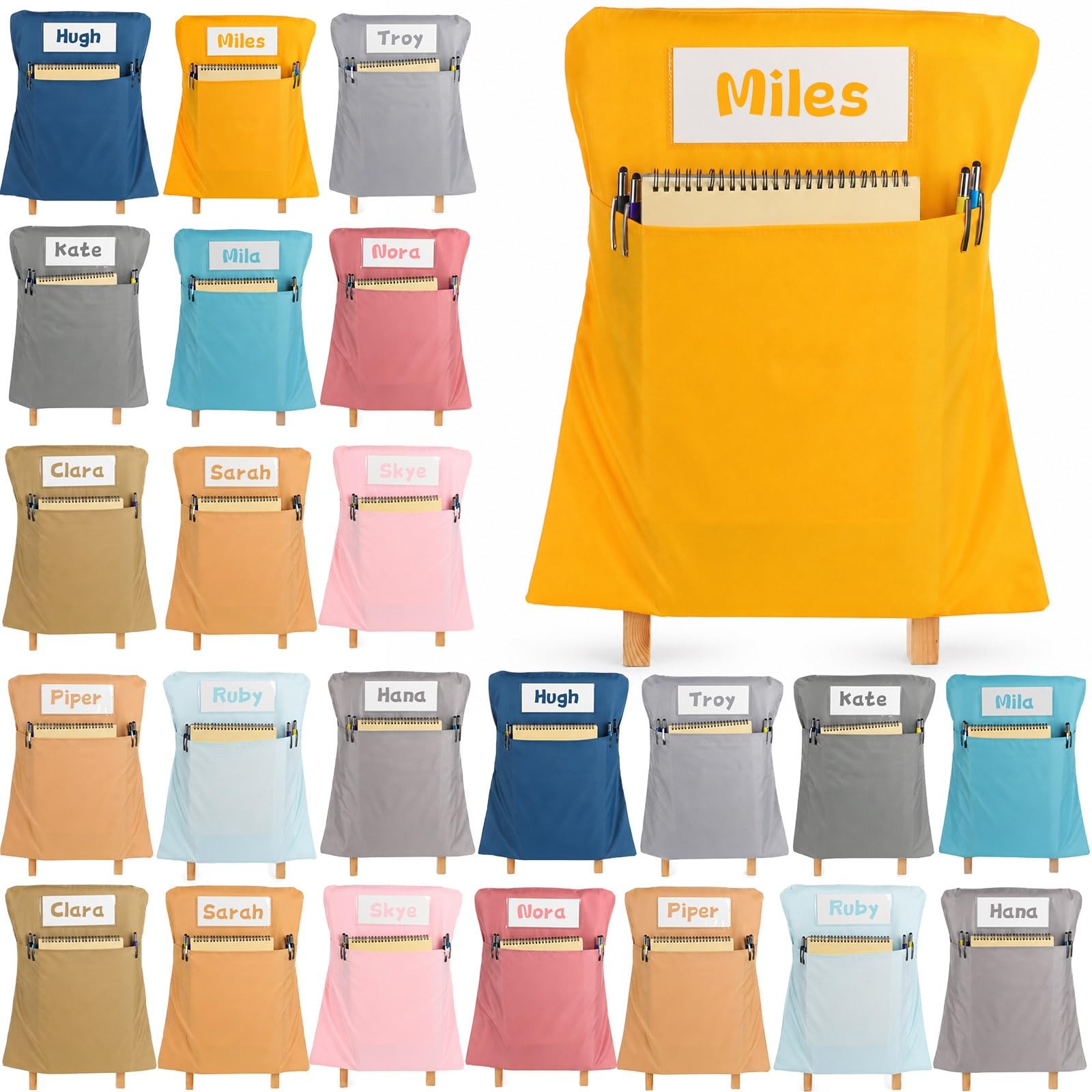24 Pcs Chair Pockets for Classroom 17×20 Inch Classrooms with Name Tag Classr…