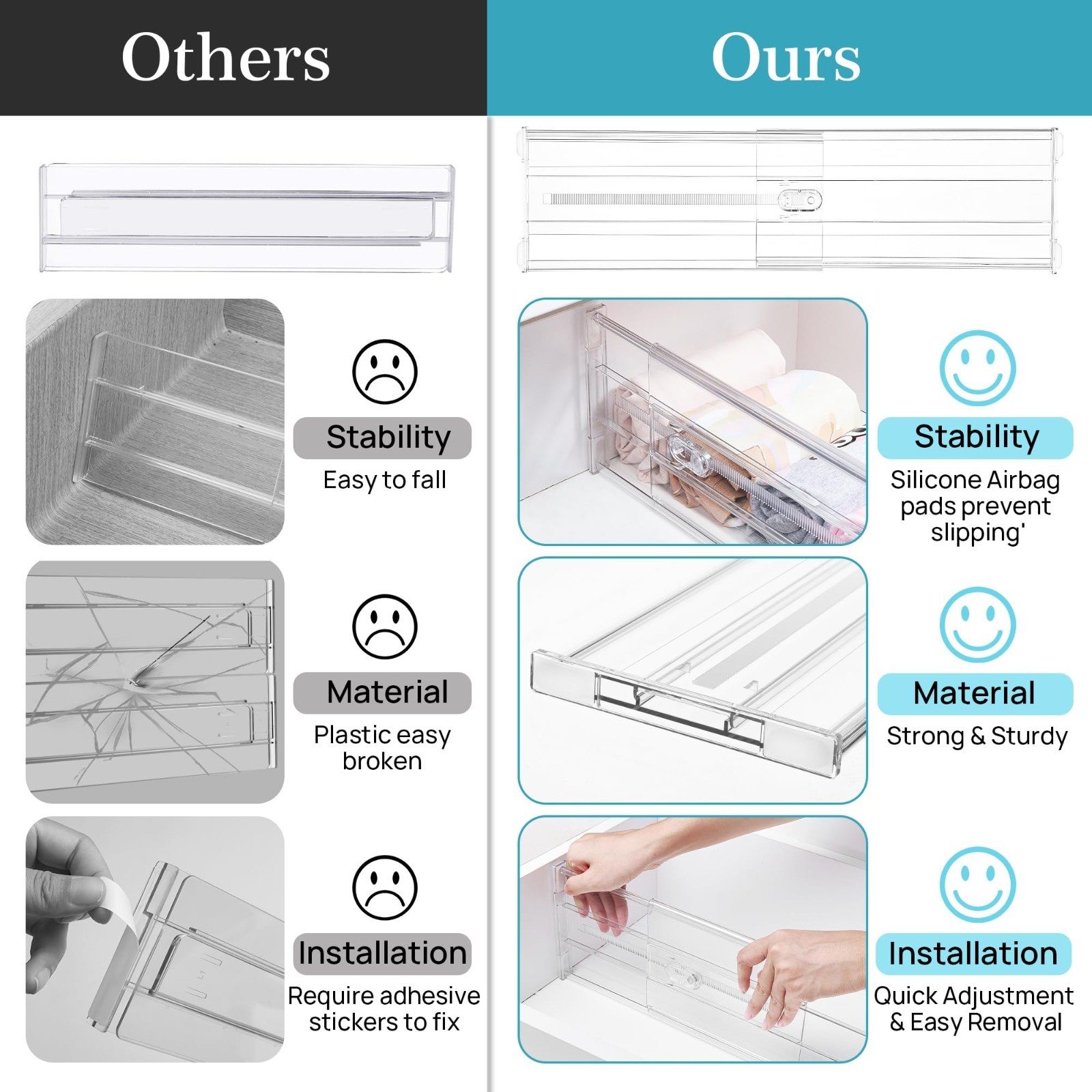 4 Pack Adjustable Drawer Dividers 6″ Tall, Expandable Organizers for Deep Drawer