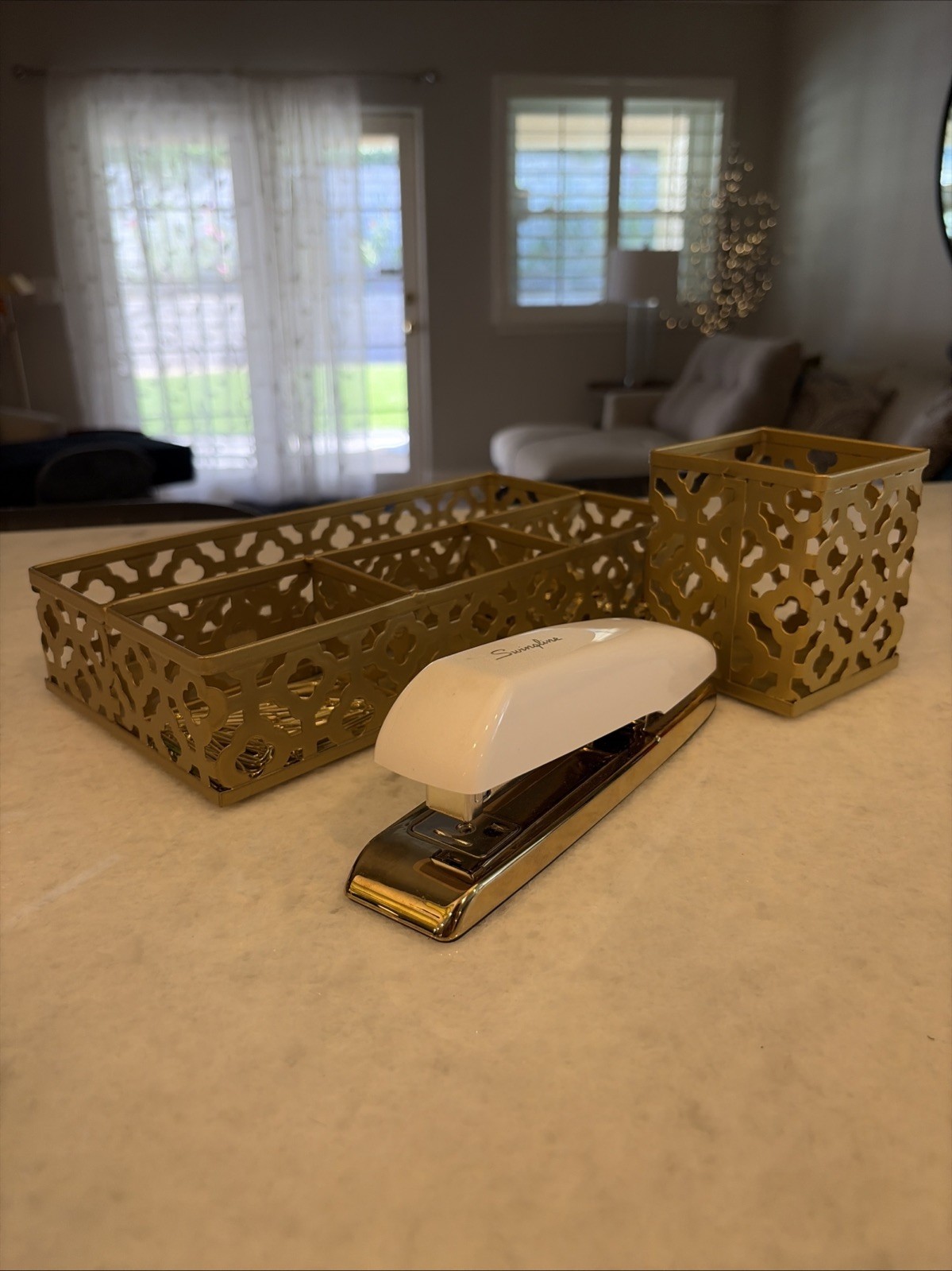 Gold Desk Organizers Paperclips Binder Clips & Swingline White Gold Stapler Set