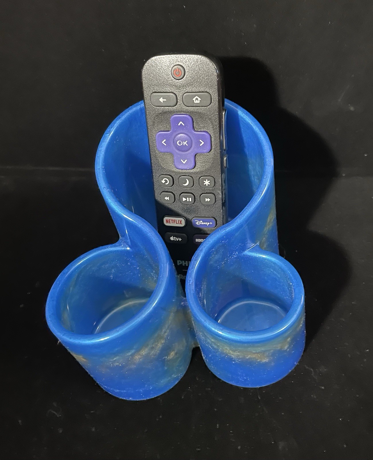 Blue Marble 3 Compartment Pencil Holder Desk Organizer for Pens, or Remotes.