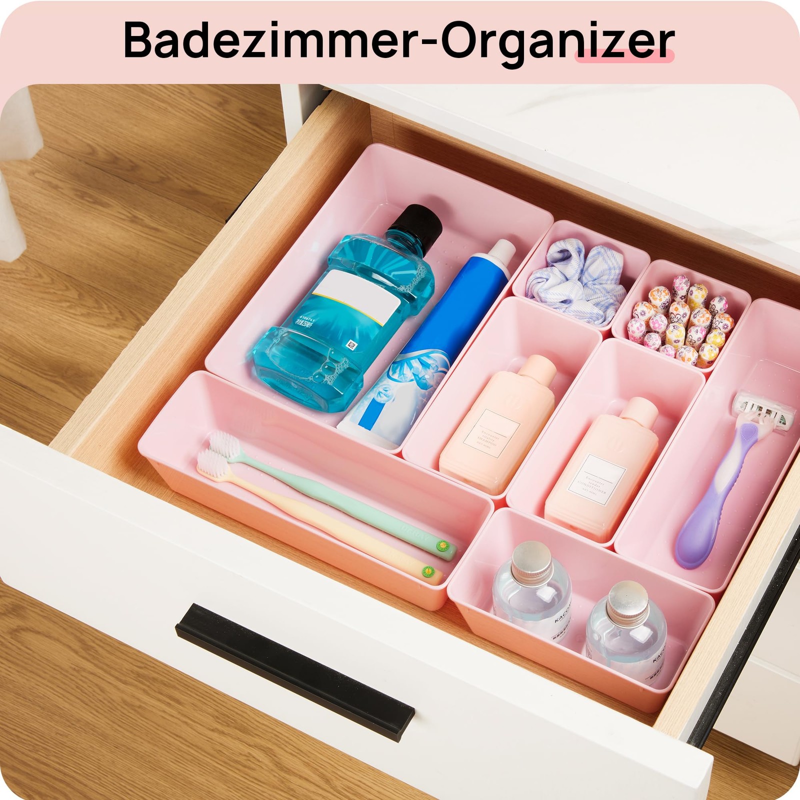 Vtopmart 25 PCS Plastic Drawer Organizers Set, 4-Size Versatile Bathroom Pink