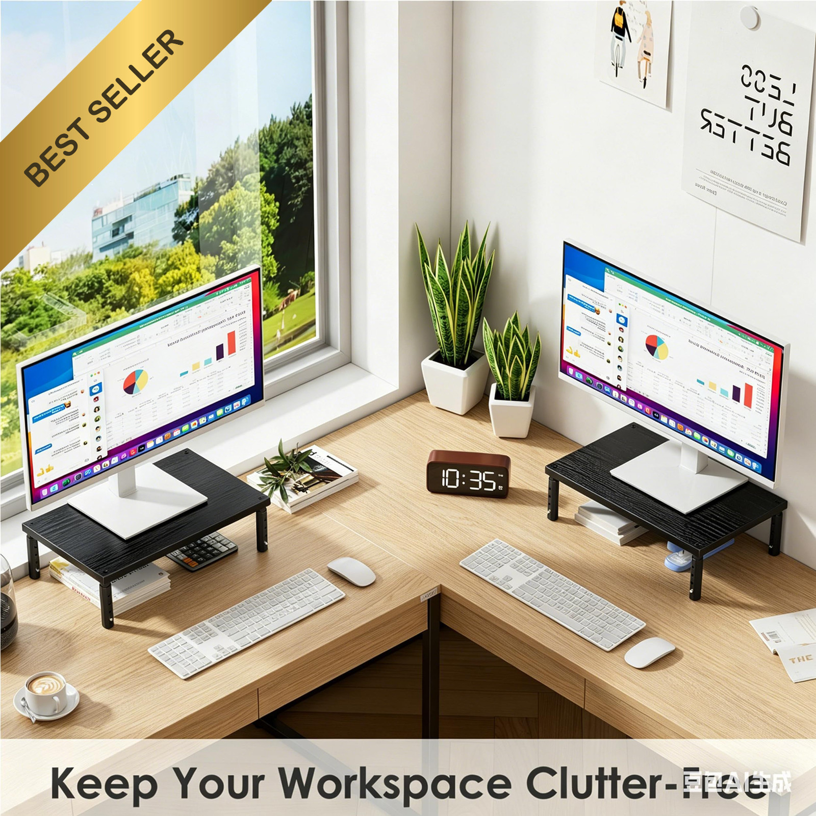 OPNICE Desk Organizers and Accessories, Adjustable Computer Black Wood