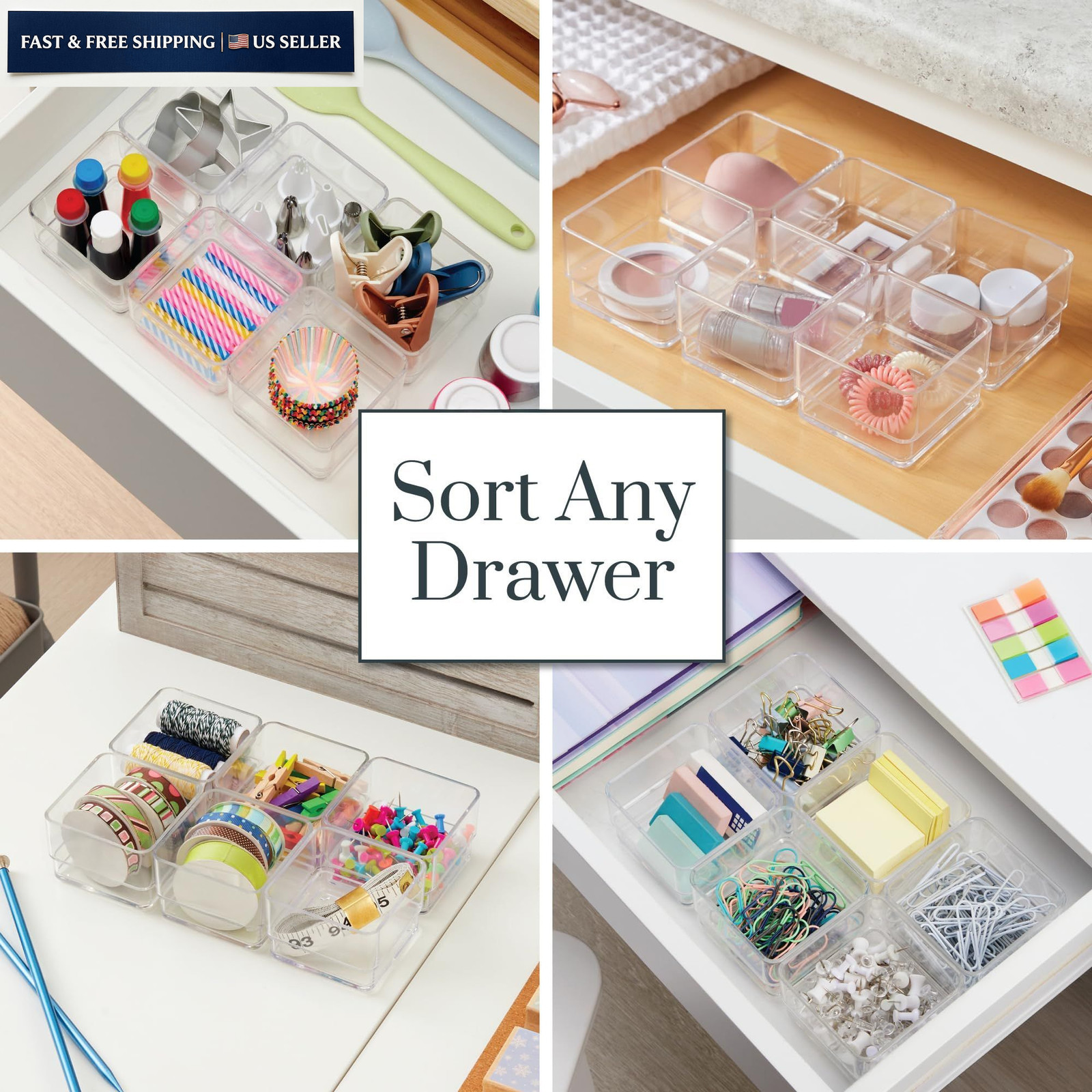 STORi SimpleSort 3-Piece Stackable Clear Drawer Organizer Set | 9x6x2″,