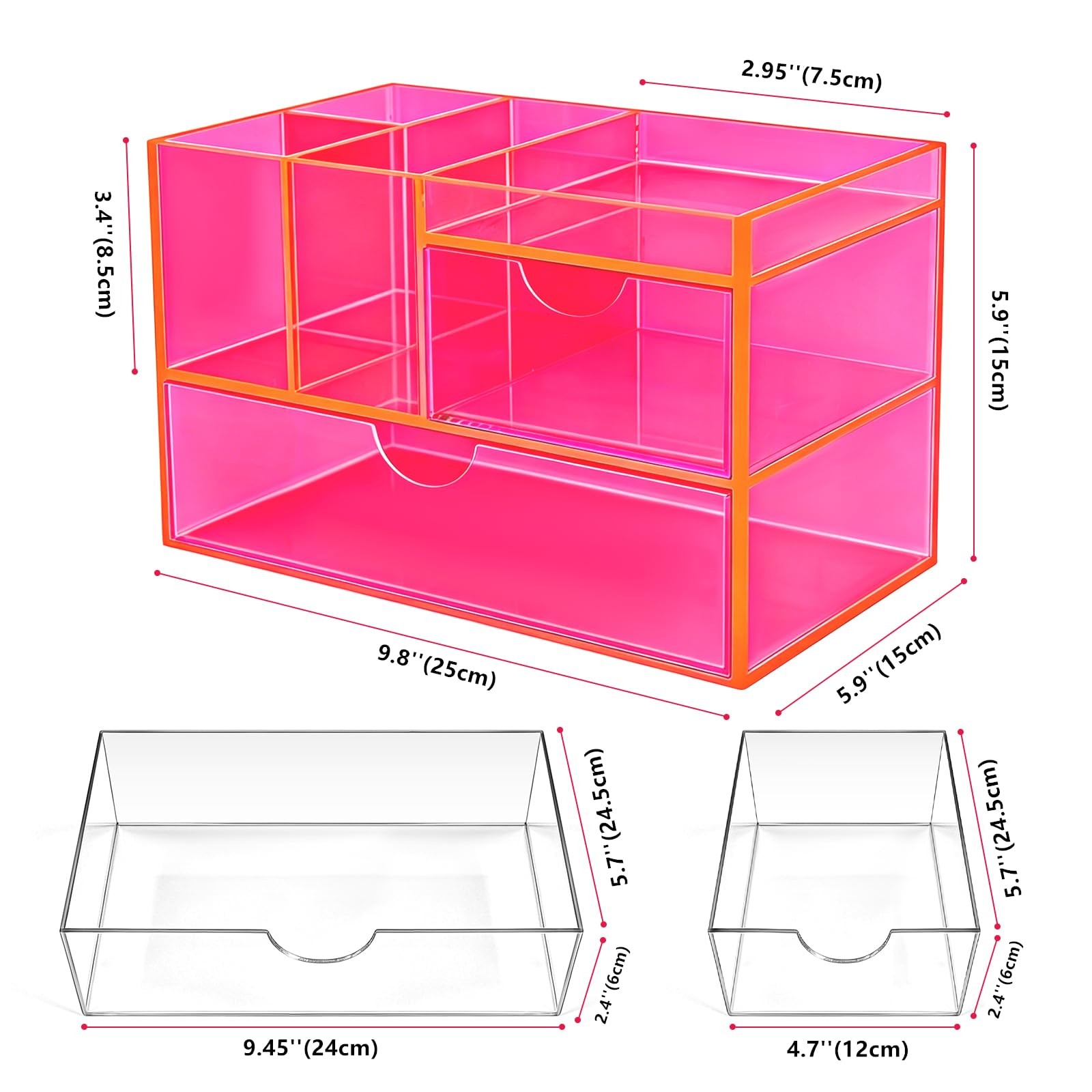 Desk Organizer with Drawers Acrylic Desktop Organizer Pen Holder Caddy for Of…