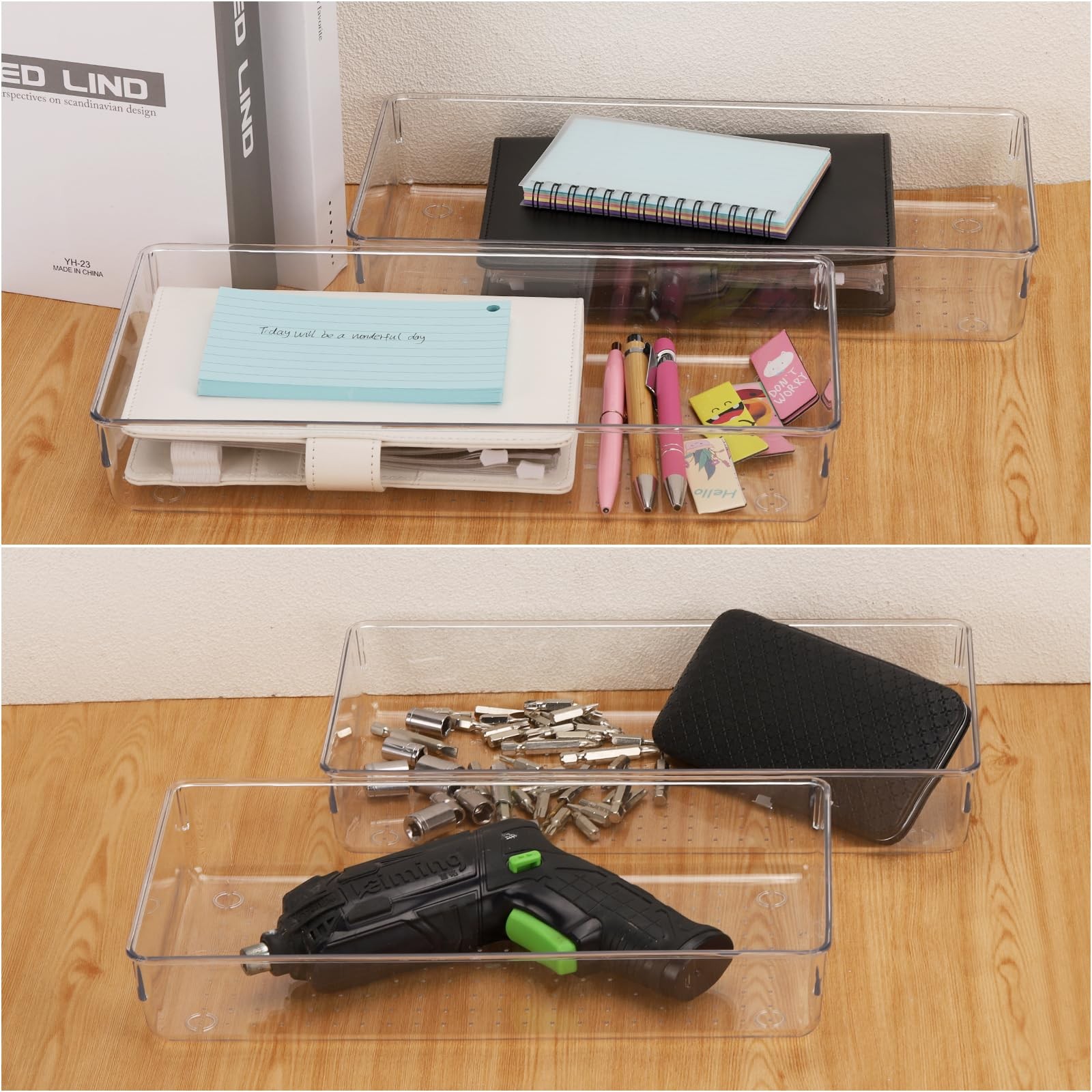 Ohlove 6Pcs Clear Plastic Drawer Organizers Tray 12″ x 12″x6″, Transparent