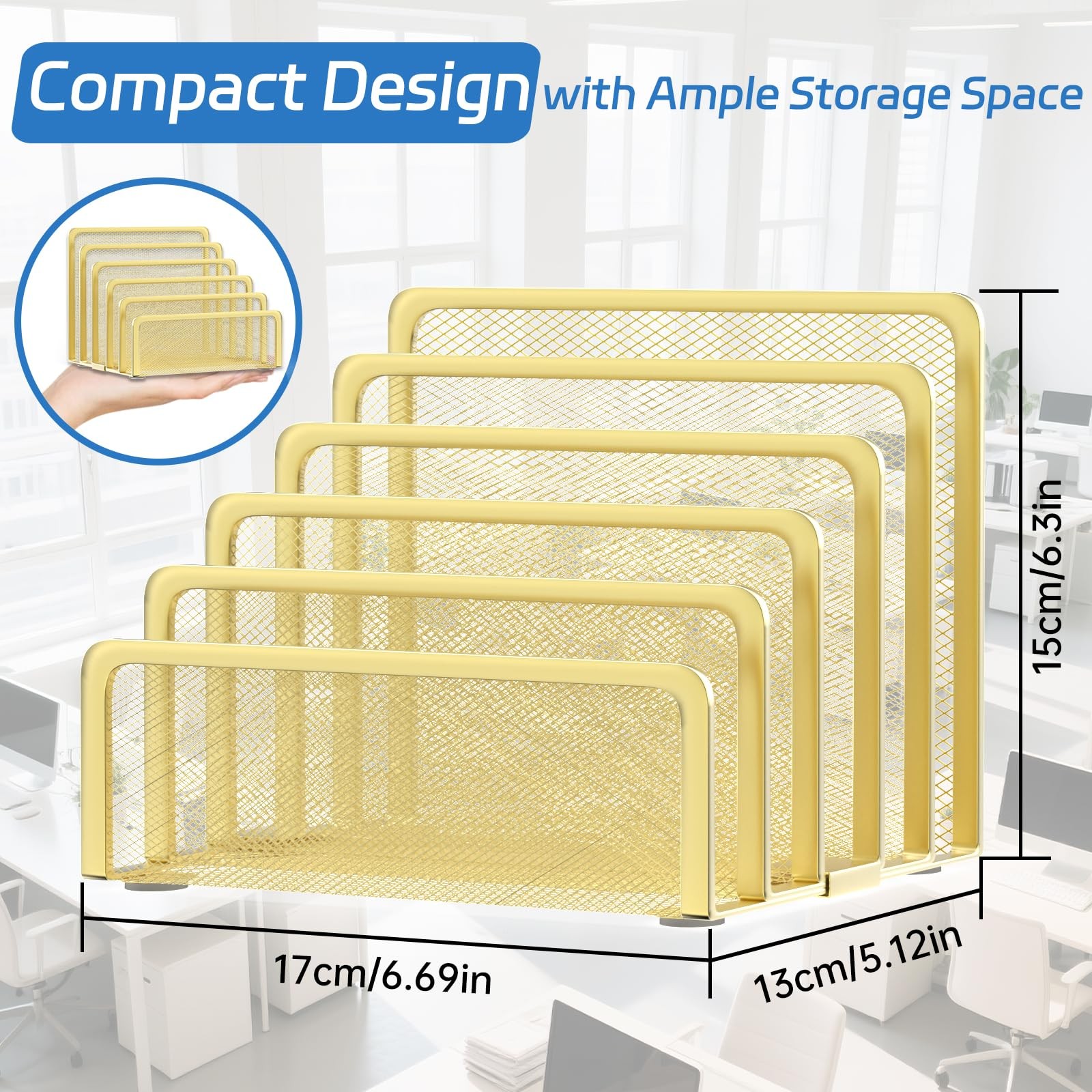 ReePlan Mail Organizer Countertop with 5 Slot, Metal Holder for Gold
