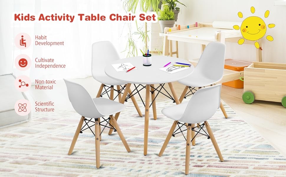 Kids Table and Chair Set, 5 PCS Mid- Modern Style Kids Desk