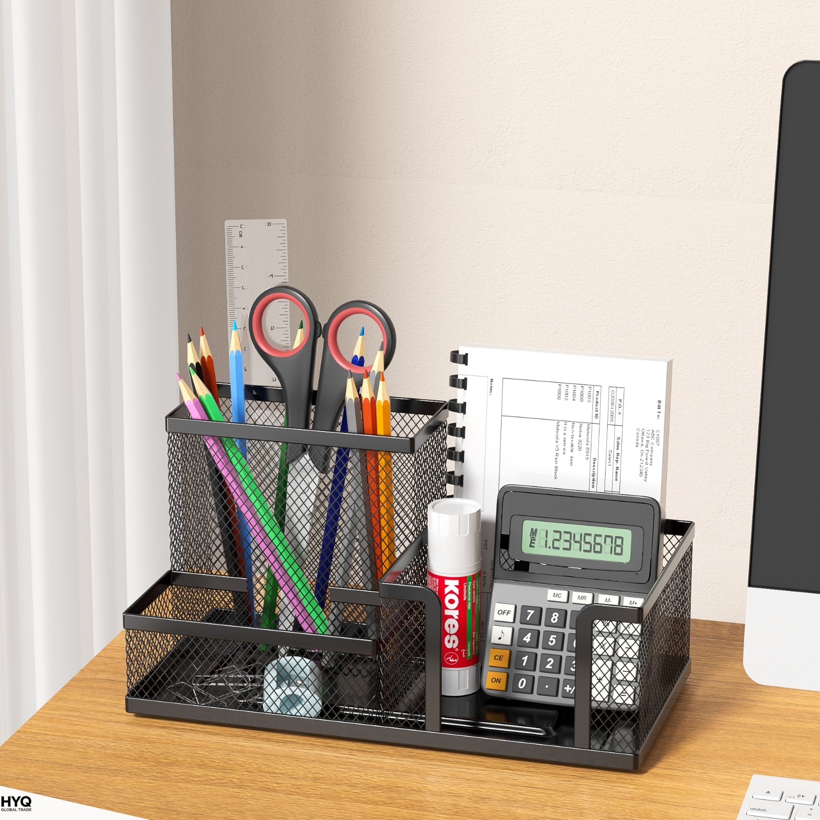 Mesh Desk Organizer Pen Holder Home Office Supplies Caddy Desktop Storage Black
