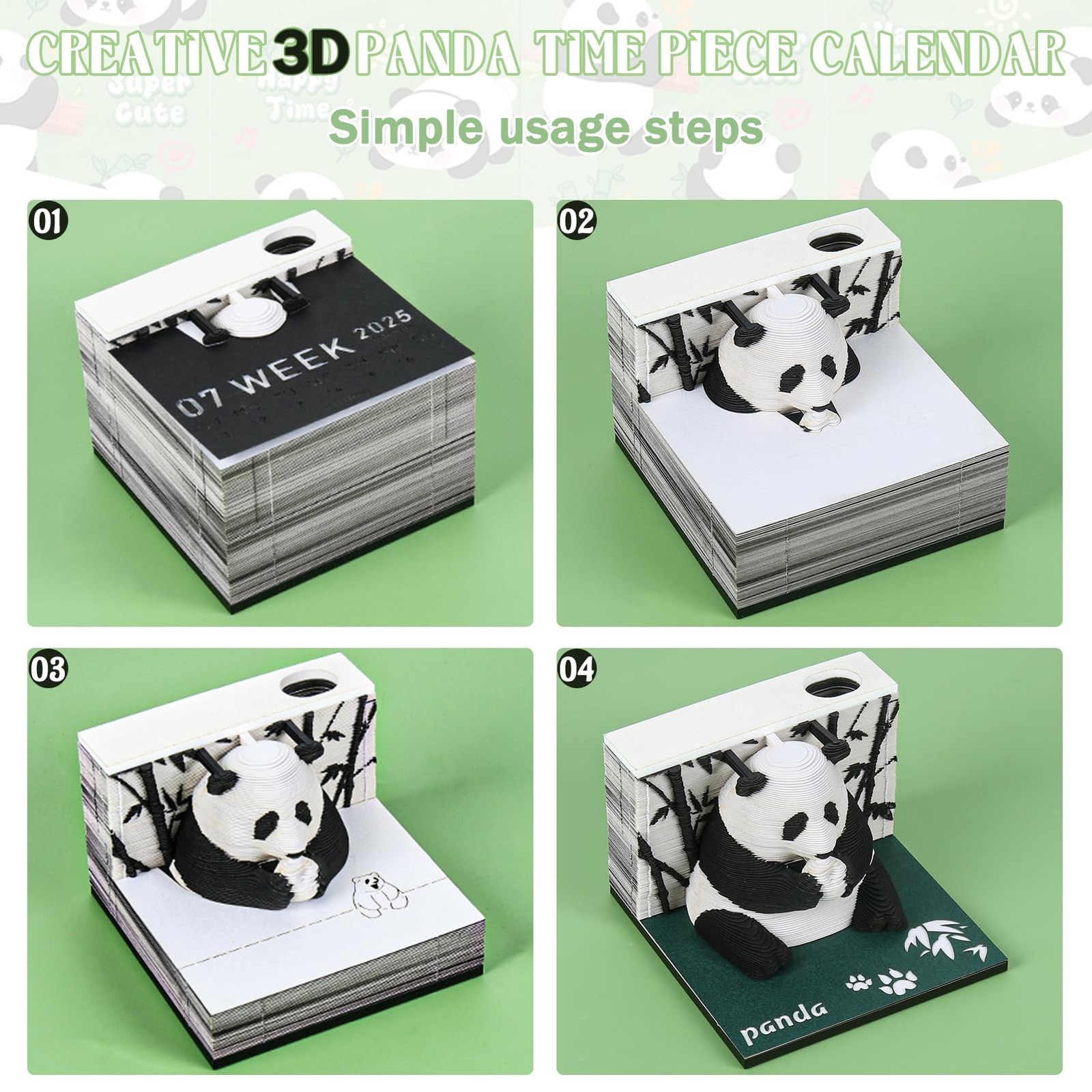 Time Piece Calendar 2026, 3D 2026 Artsy Pads, Timepiece Panda-shaped