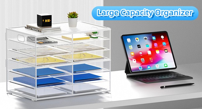 12 Compartments Paper Organizer for Desk, Mesh Literature Organizer, Mail File
