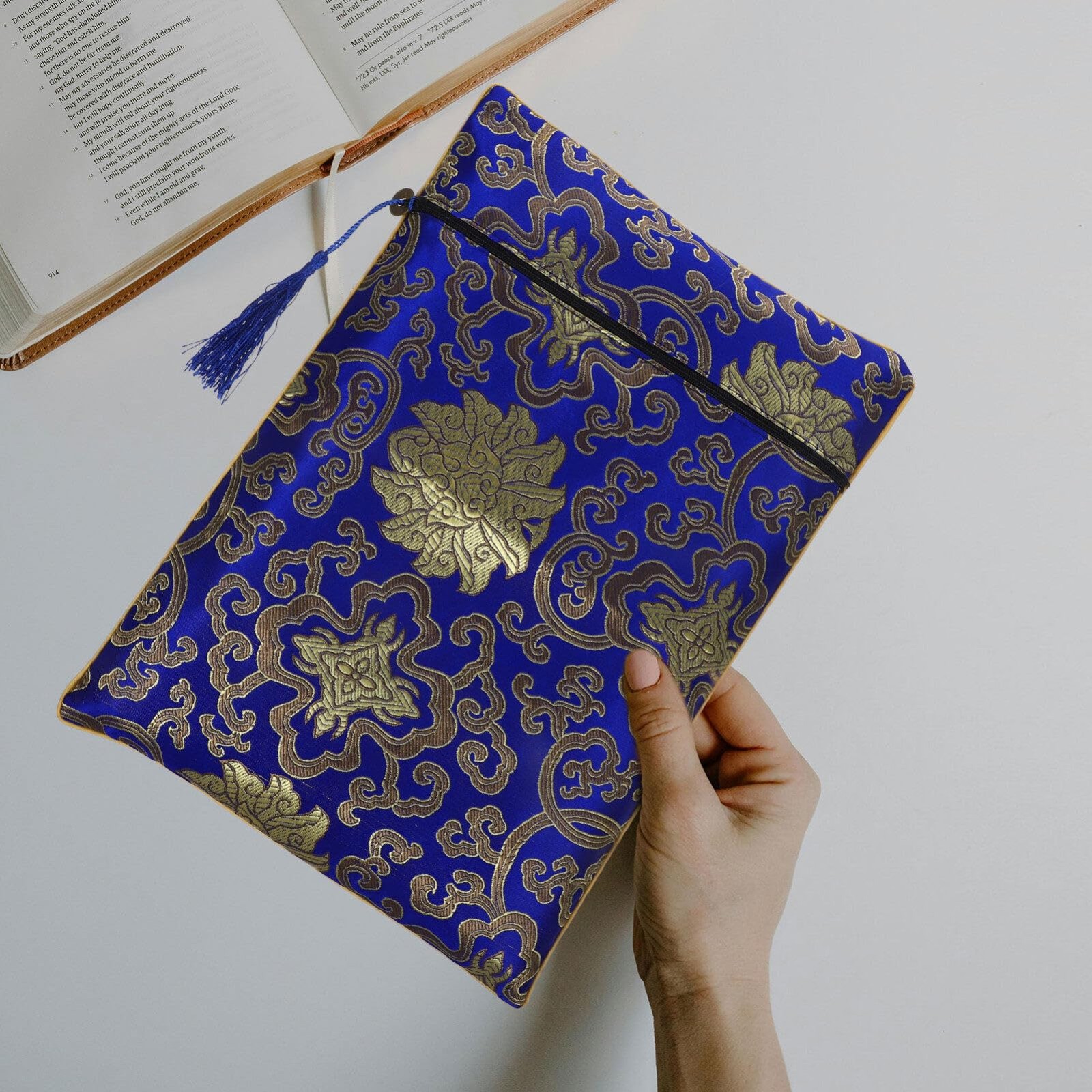 Chinese Style Zipper Storage Bag 13.4X9.4 in Multi-Purpose Pouch for Books No…