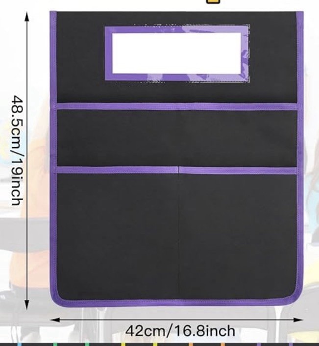 5 Pack Black Chair Pockets for Classrooms, Chair Pocket with 3 Heavy Duty Pocket