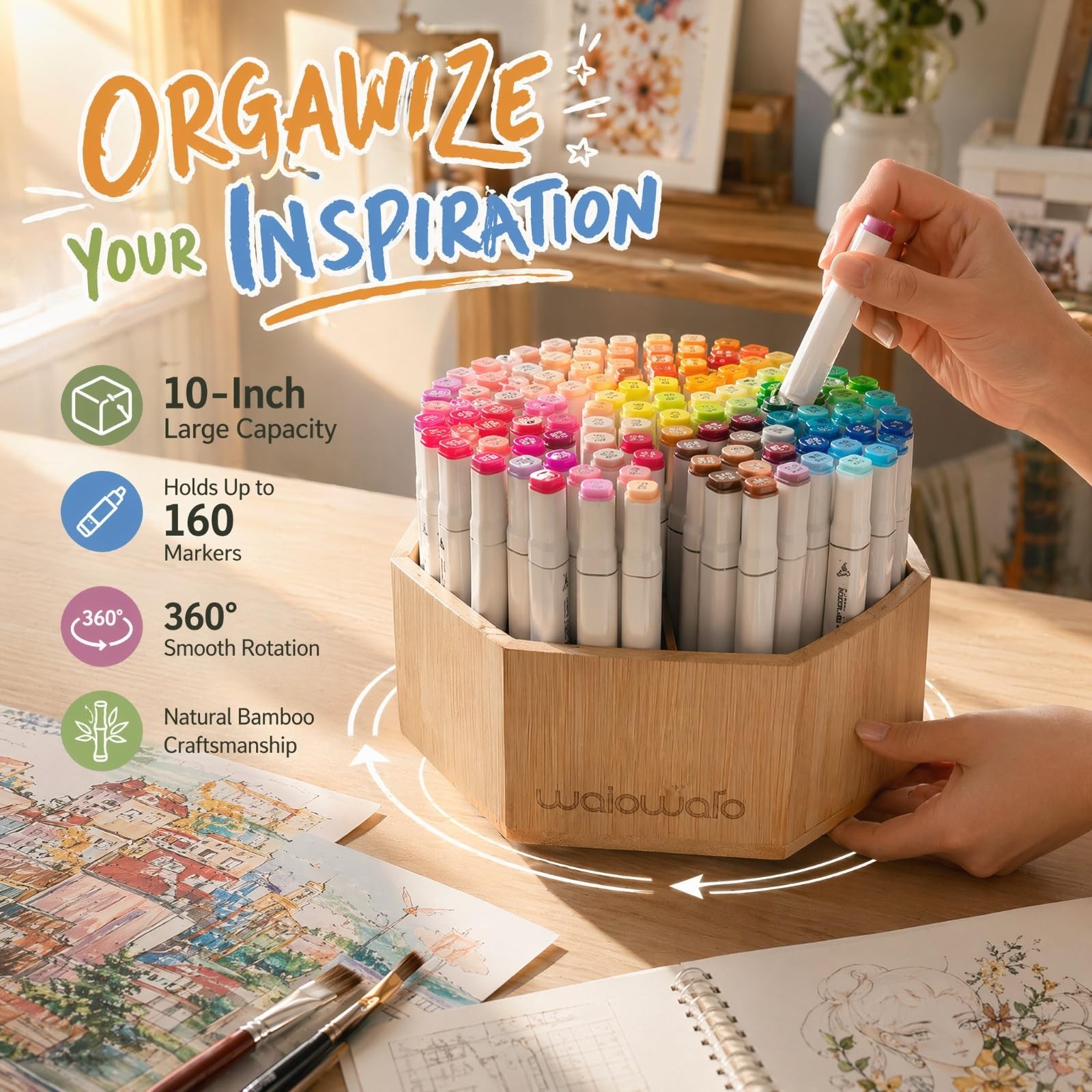 Rotating Art Supply Organizer Caddy Holds 800+ Pencils Spinning Crayon 160 Ma…