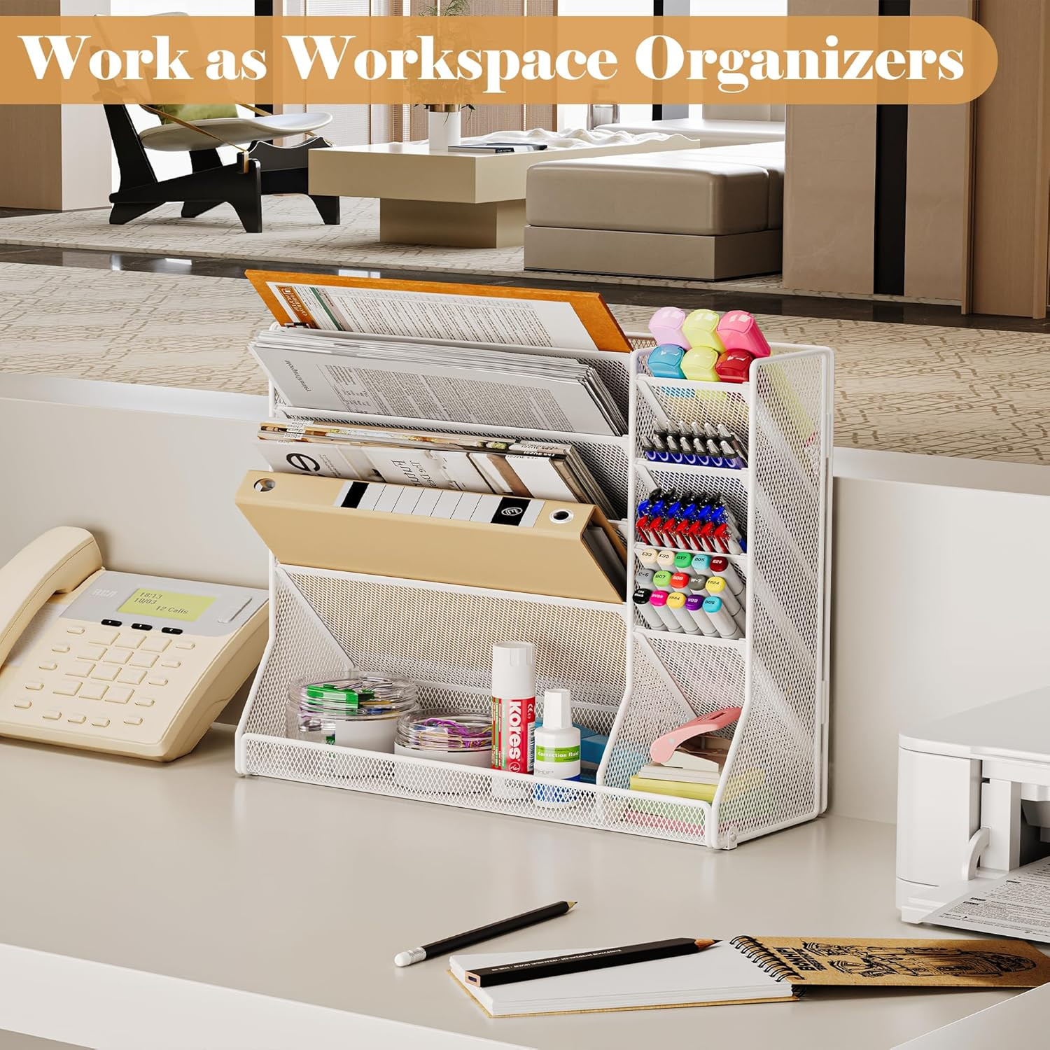 Adjustable 5 Tiers Wall File Organizer Metal Hanging Holder White | 5 Tiers Desk