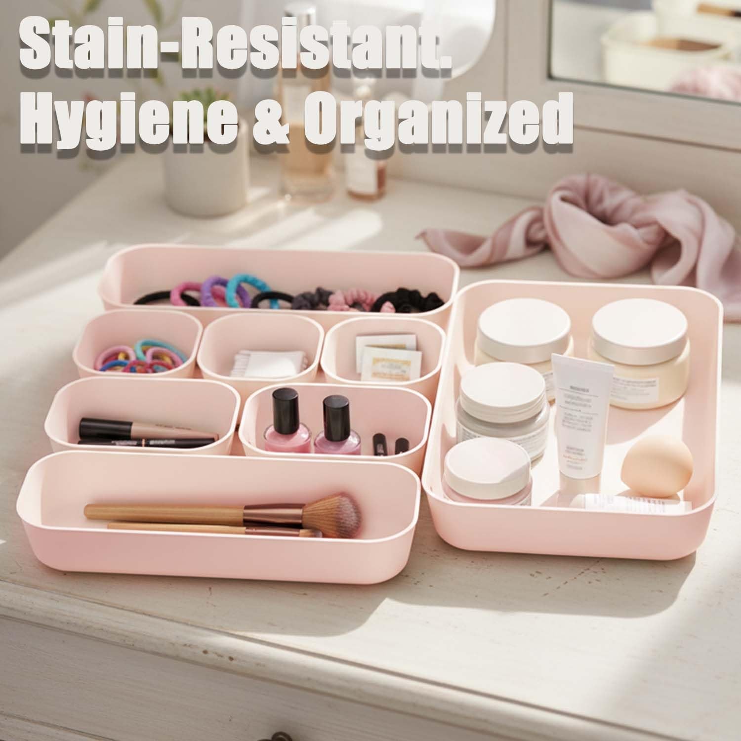 SILIVO 8 PCS Unbreakable Silicone Drawer Organizer Trays, Aesthetic Pink