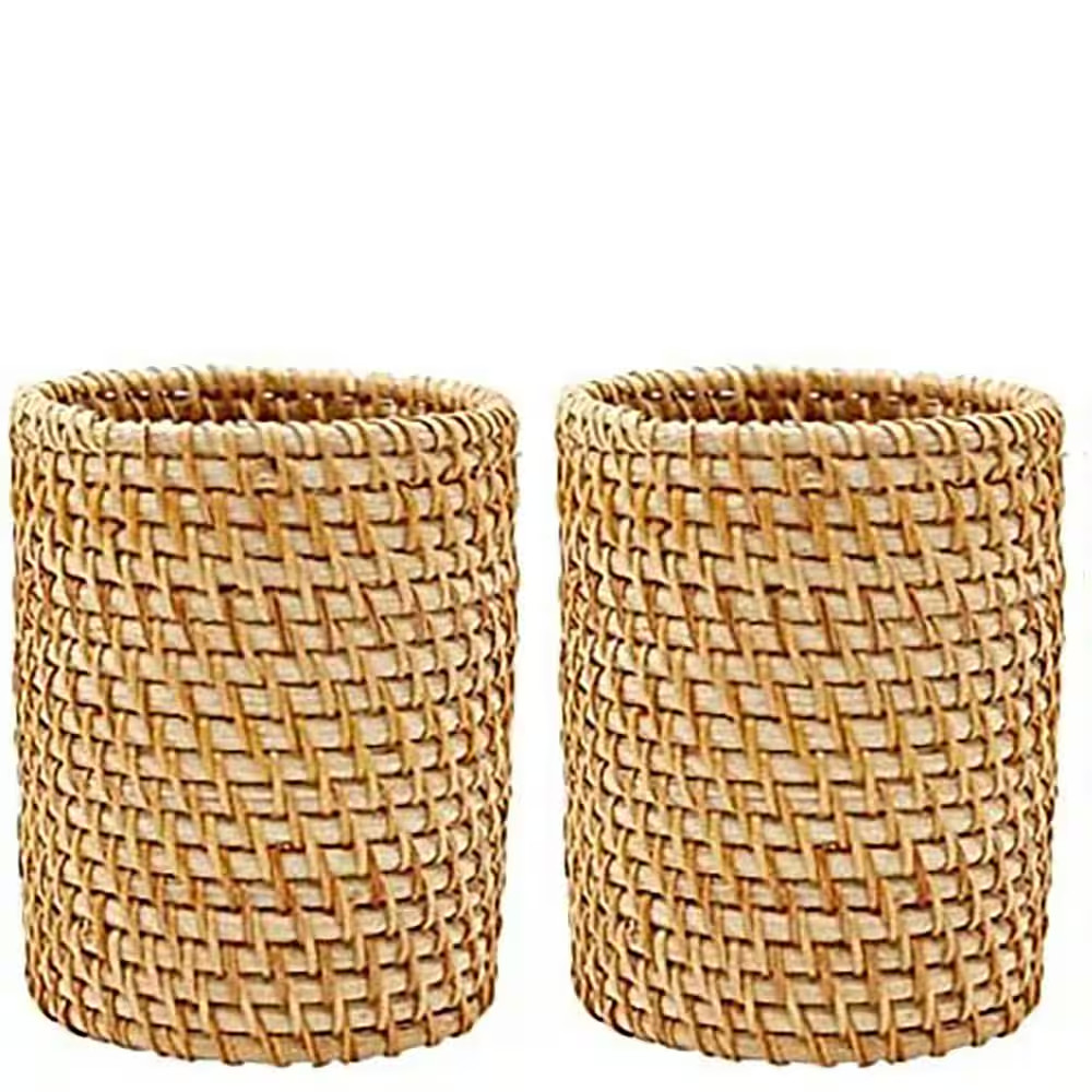 2-Pack Rattan Pencil Holder Boho Handmade Pen Organizer Aesthetic Desk Cup Holde