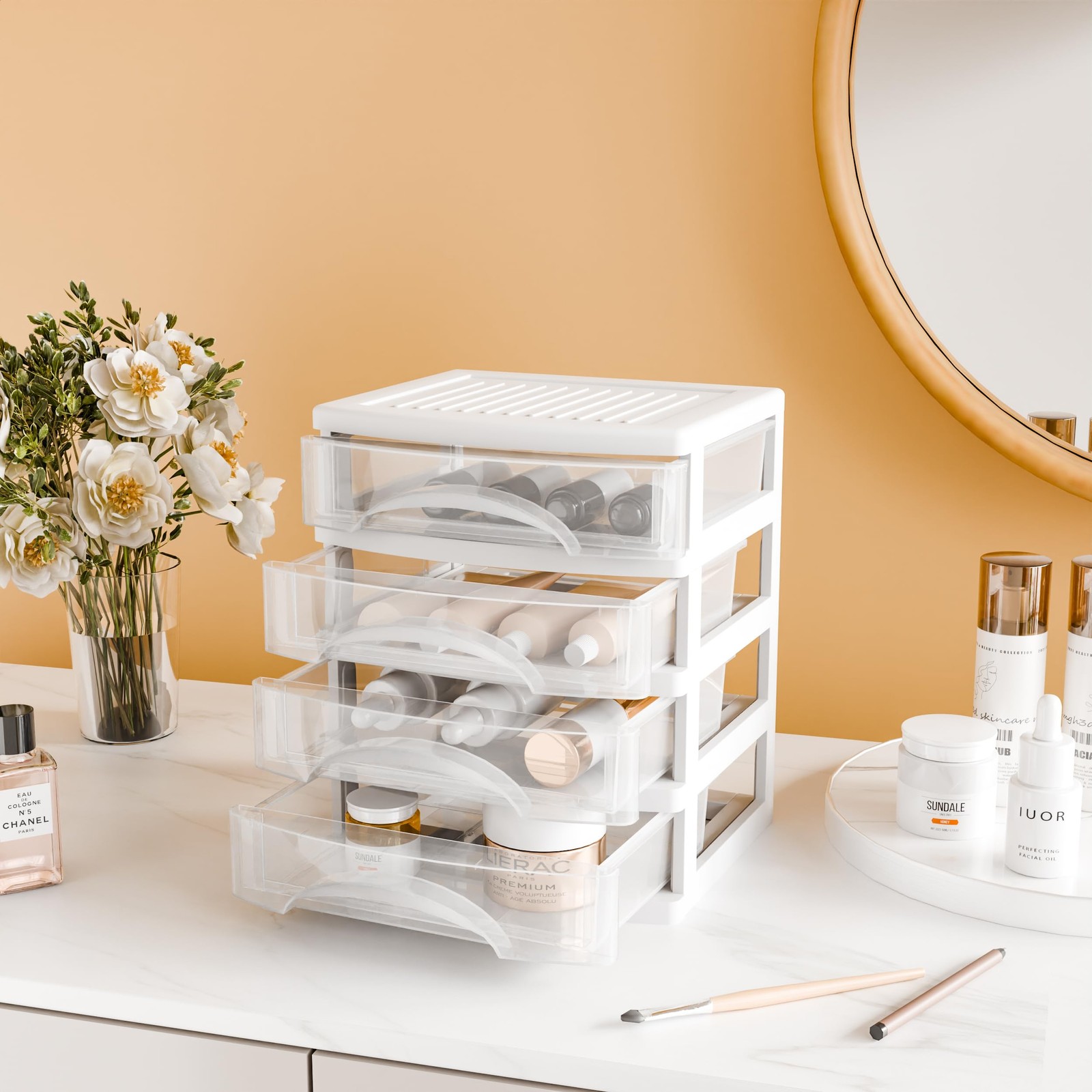 Gonice White Desk 4 Drawer Organizer, Plastic Small White-4T-Small