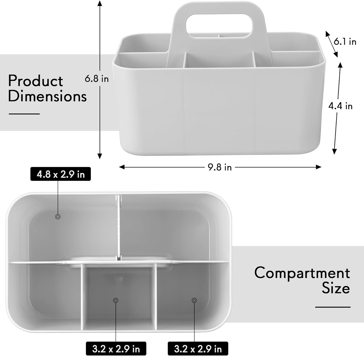 Tiawudi Multipurpose Caddy Organizer, Plastic with Rectangle, Gray