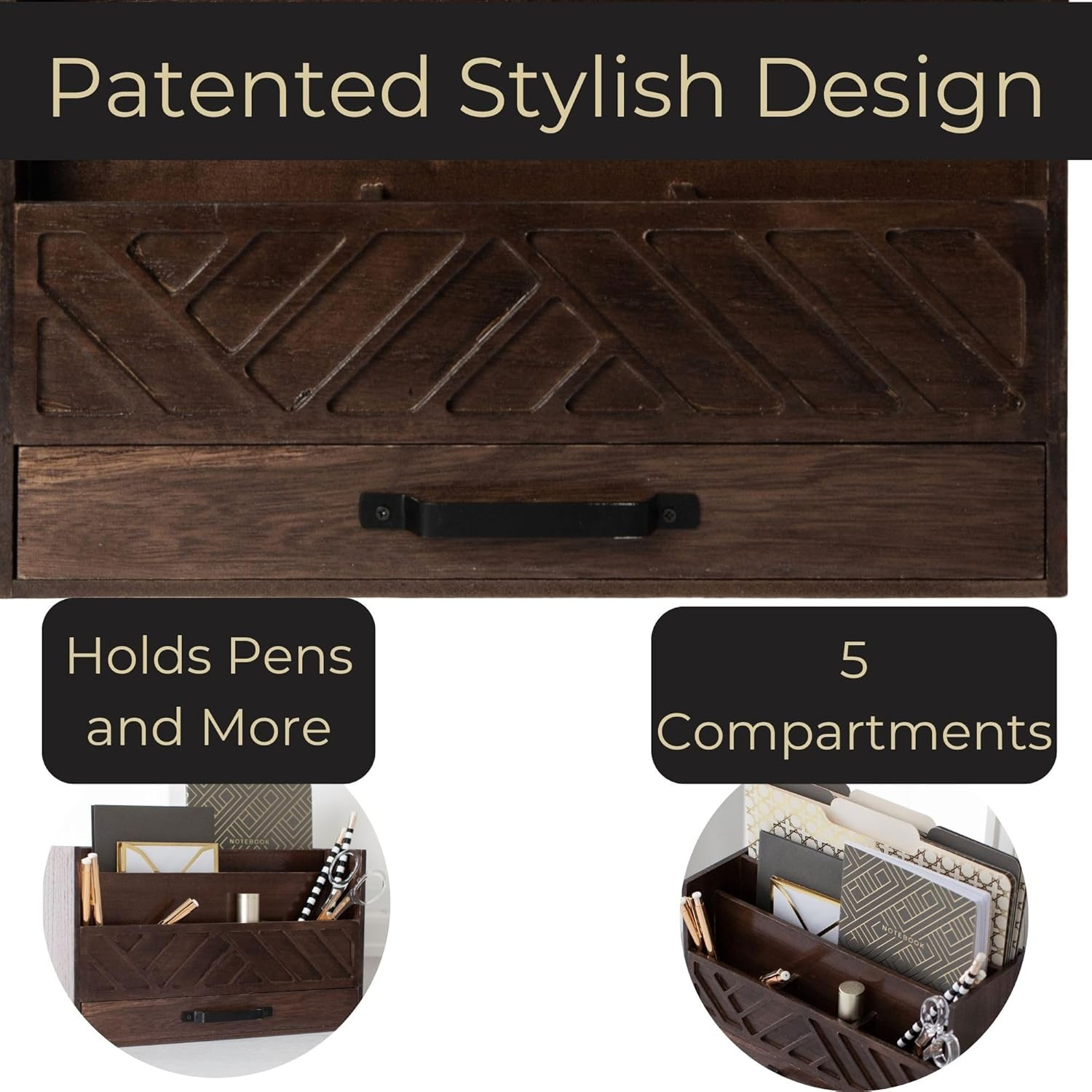 | Wooden Mail Organizer with Drawer and Compartments | Mail Sorter Organizer Cou