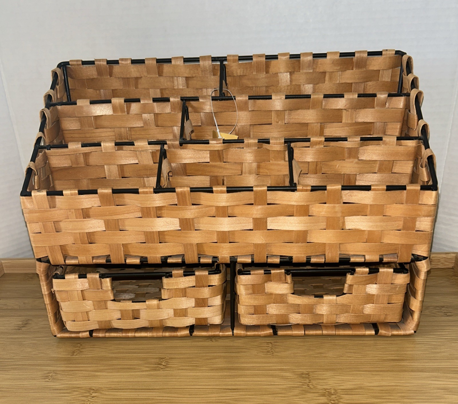 Woven Wicker Rattan Metal Desk Tray Office Organizer File Drawers Boho New