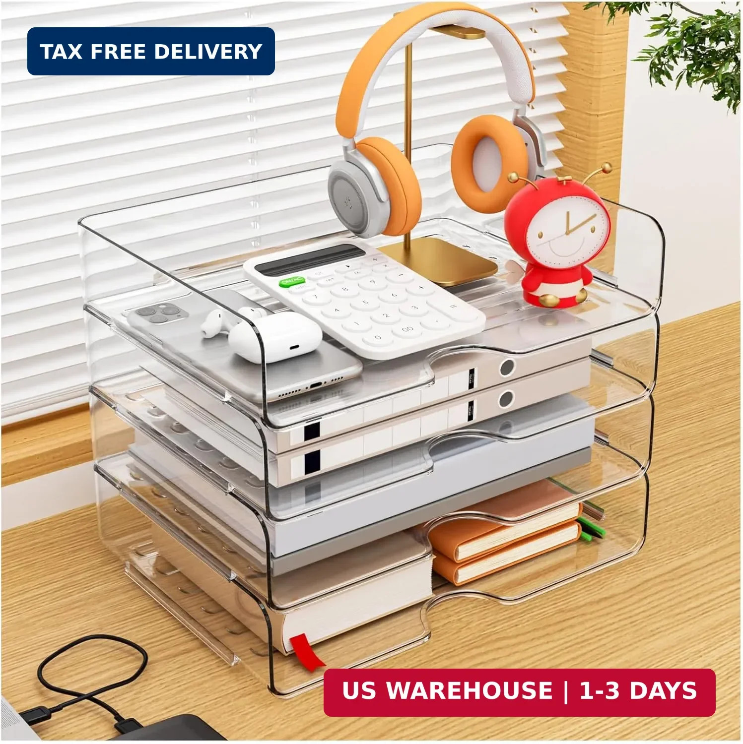 Paper Organizer Letter Tray, 4 Pack Acrylic Stackable Desk File Organizer,Versat