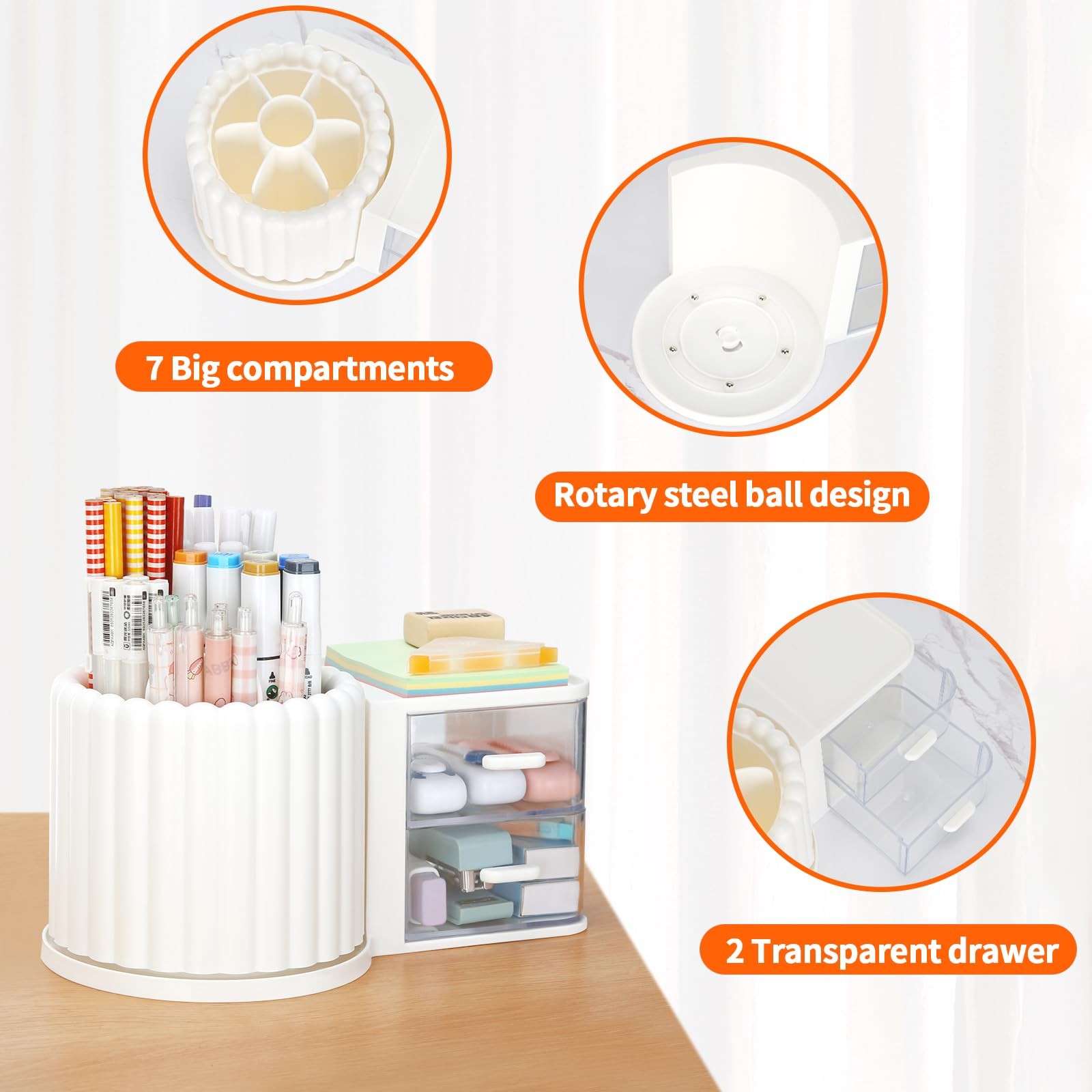 LETURE Rotating Office Desk Organizers and Accessories with 2 Drawer, White