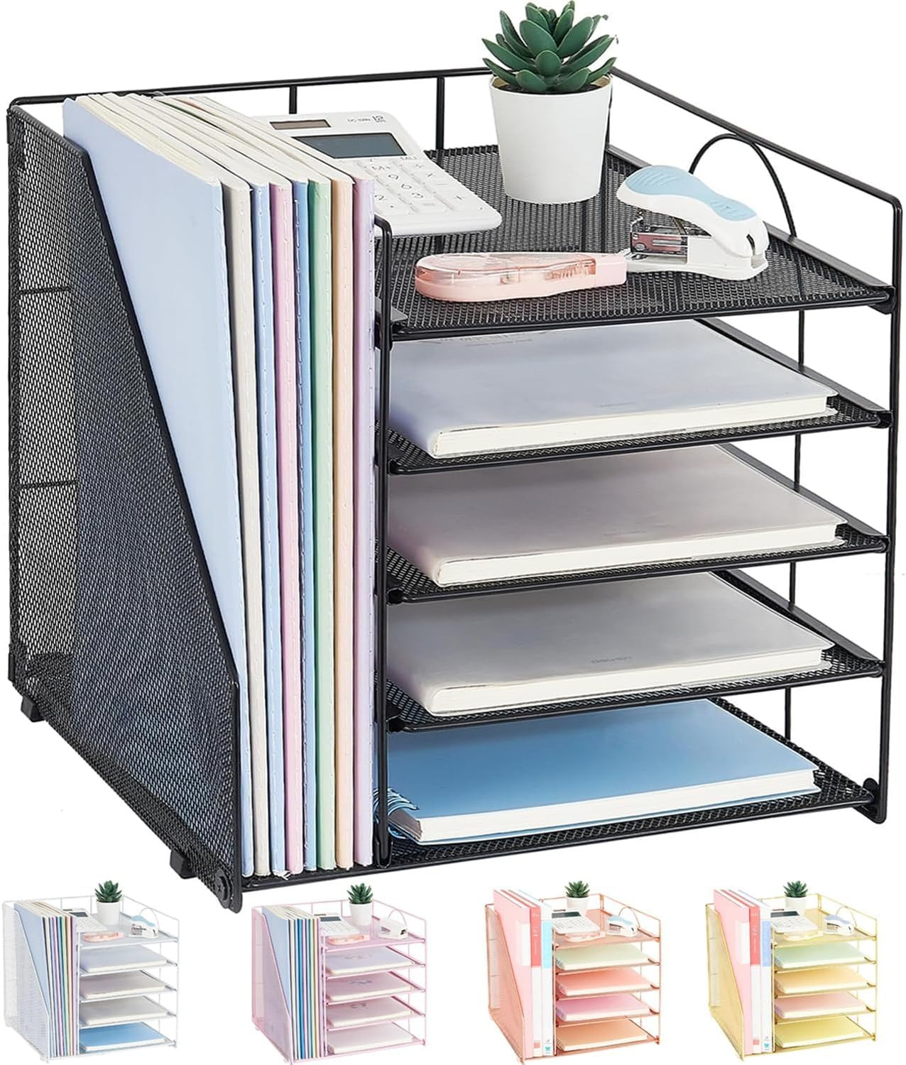 5 Tier Paper Tray Desk Organizer File Holder Office Supplies Storage Black