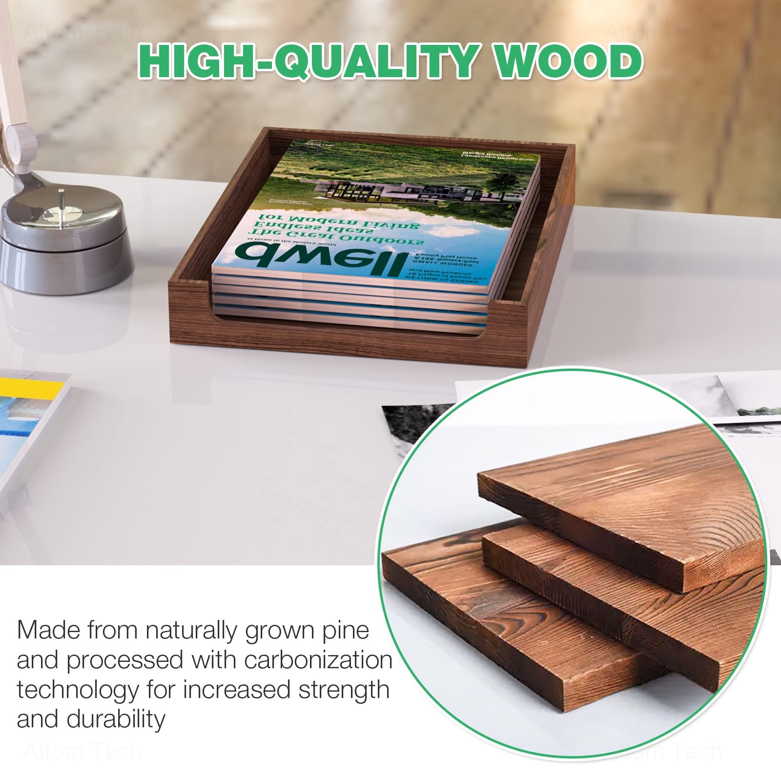 Rustic Burnt Wooden Letter Tray Natural Pine Wood Desktop Office Organizer
