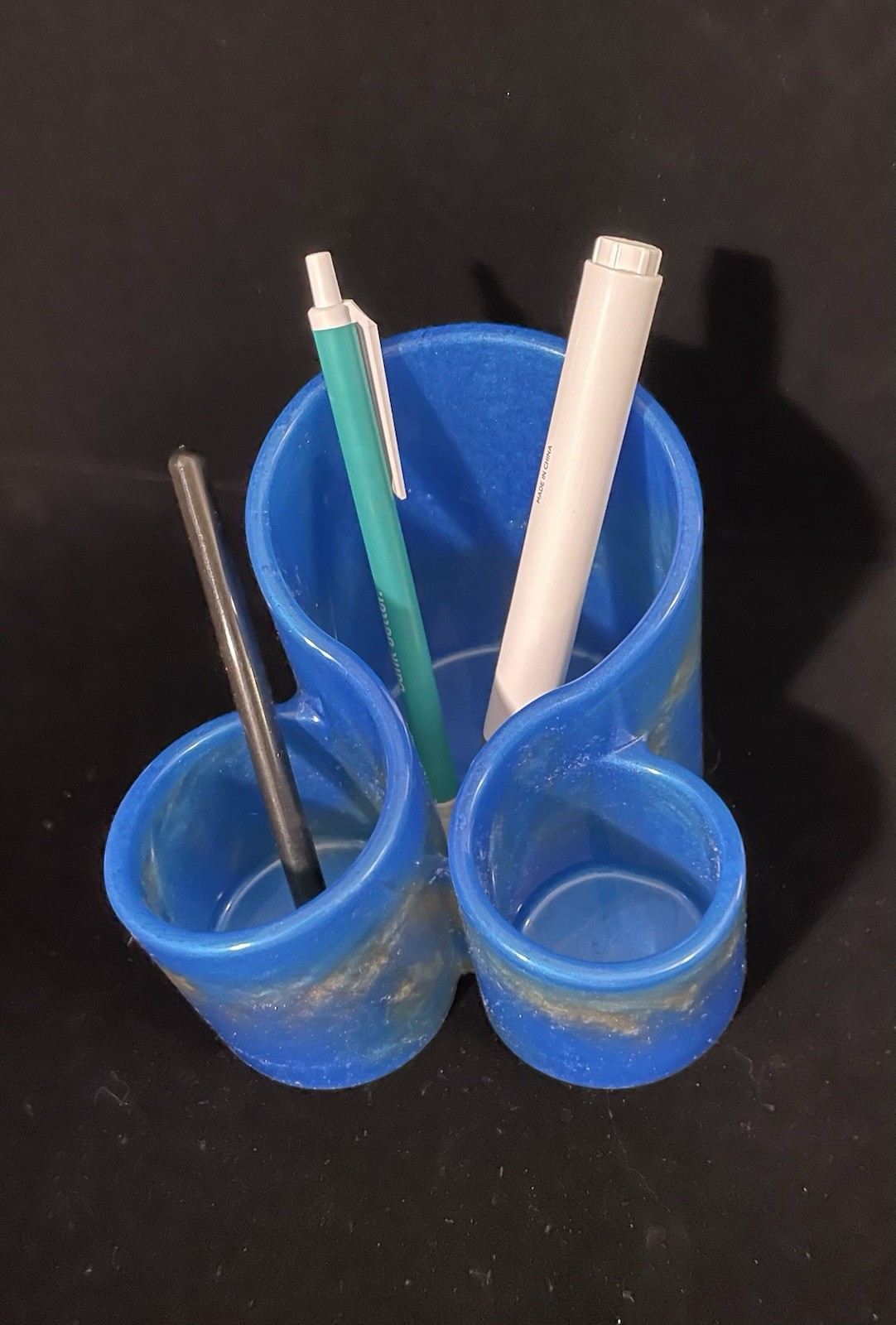 Blue Marble 3 Compartment Pencil Holder Desk Organizer for Pens, or Remotes.
