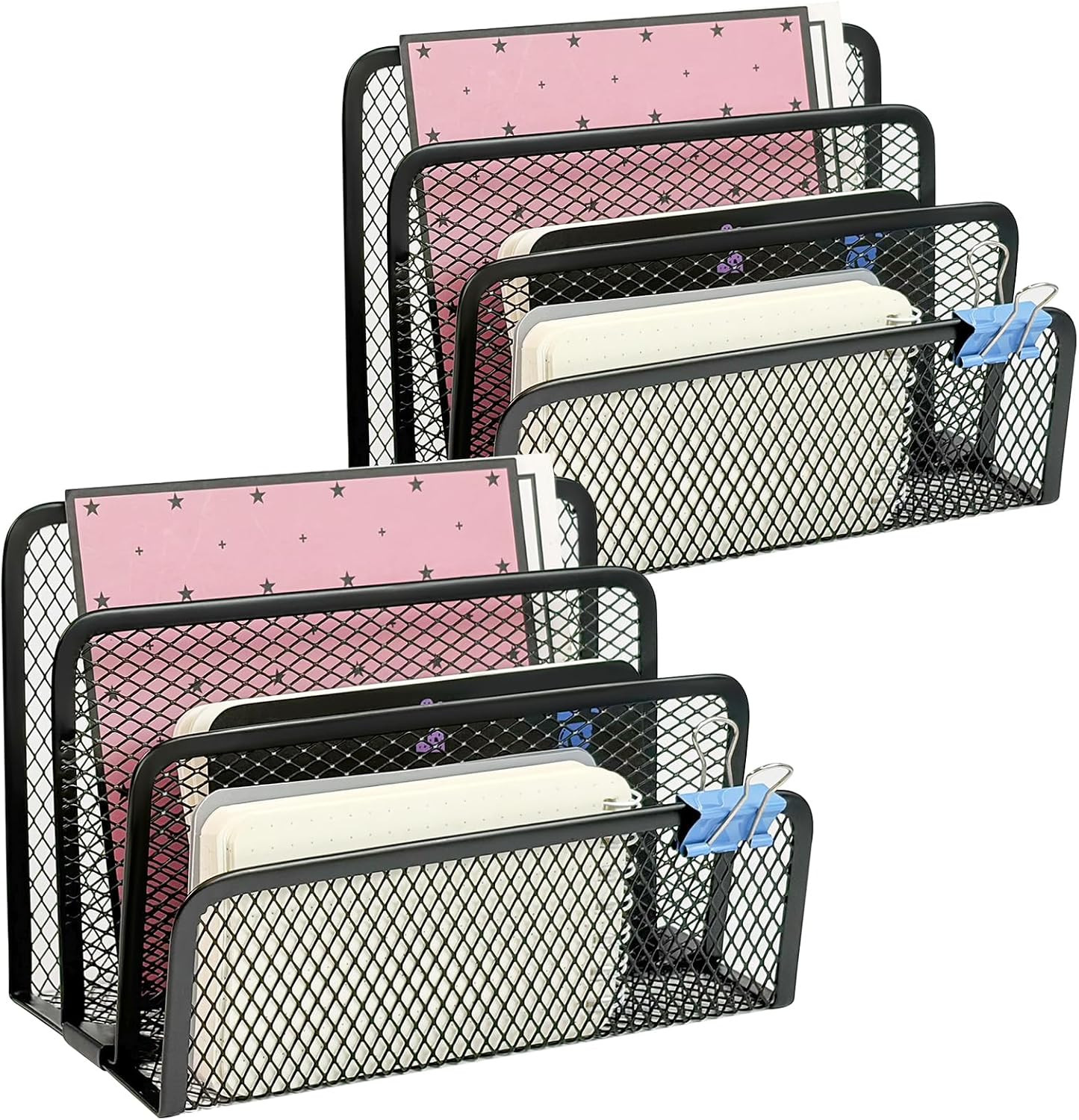 2Pcs Mail Organizer for Desk, 3-Slot Mesh Metal Mail Holder Countertop, Letter H