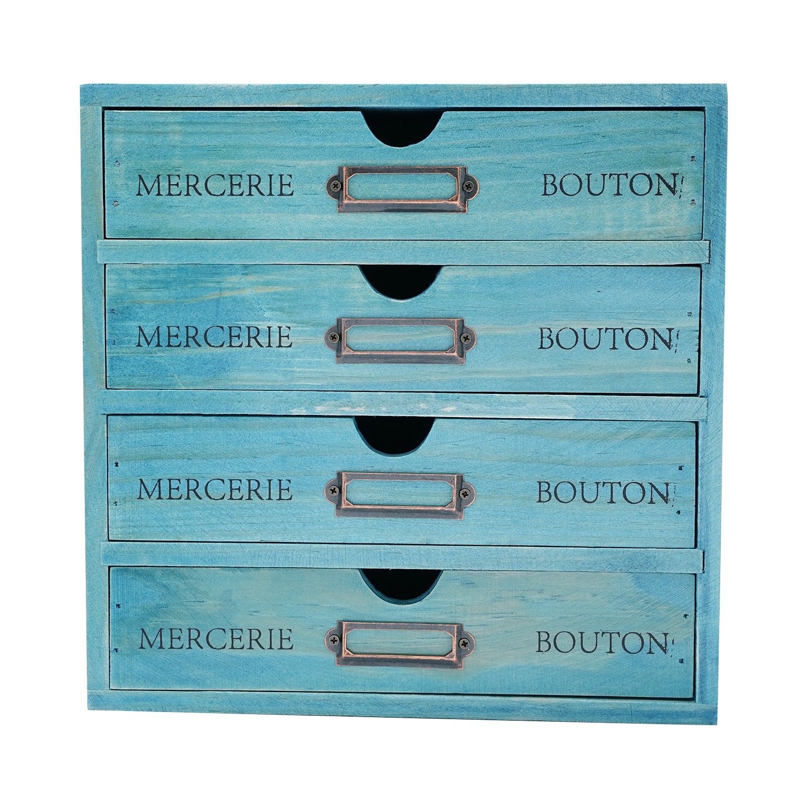 Five-Piece Set Pine Wood Desktop Drawers Vintage Wooden Desktop Organizer Blue