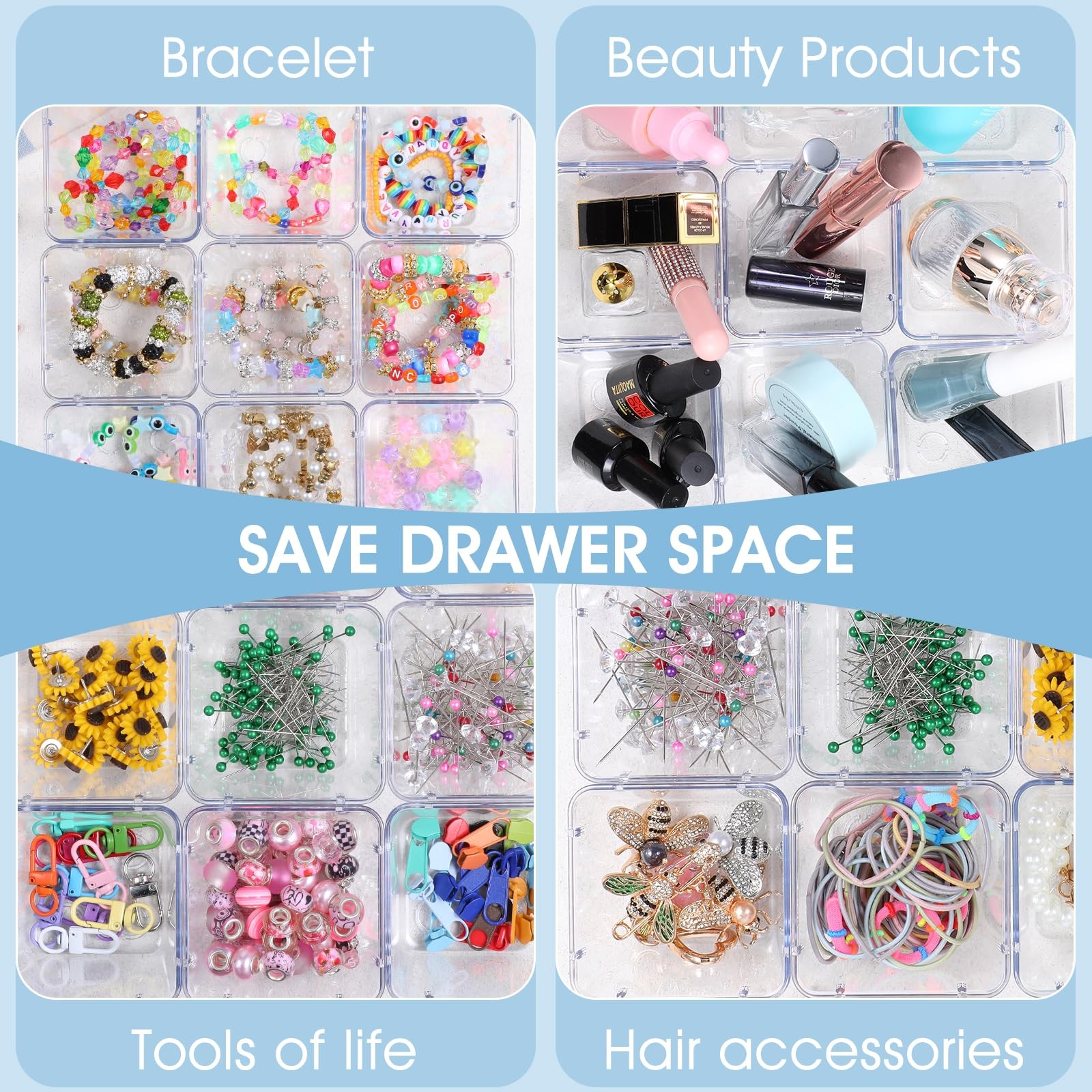 24 Pcs Clear Drawer Organizers 3″ x x 2″ Stackable Small Transparent