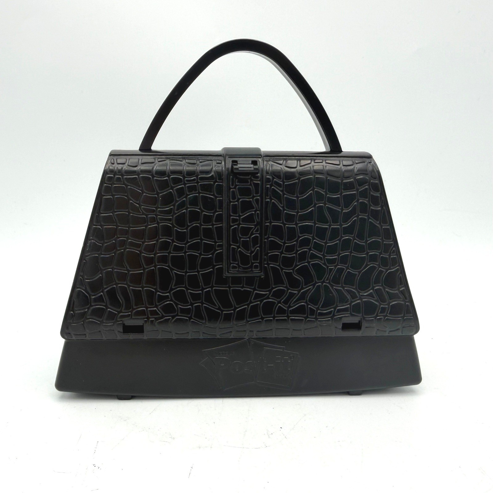 Post-it Handbag Desk Organizer Women Black Croc Embossed Sticky Note Holder