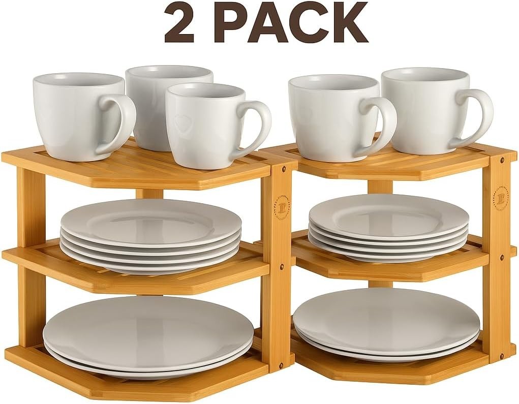 Kitchen Plate Storage Rack – Space Saving Corner Shelf