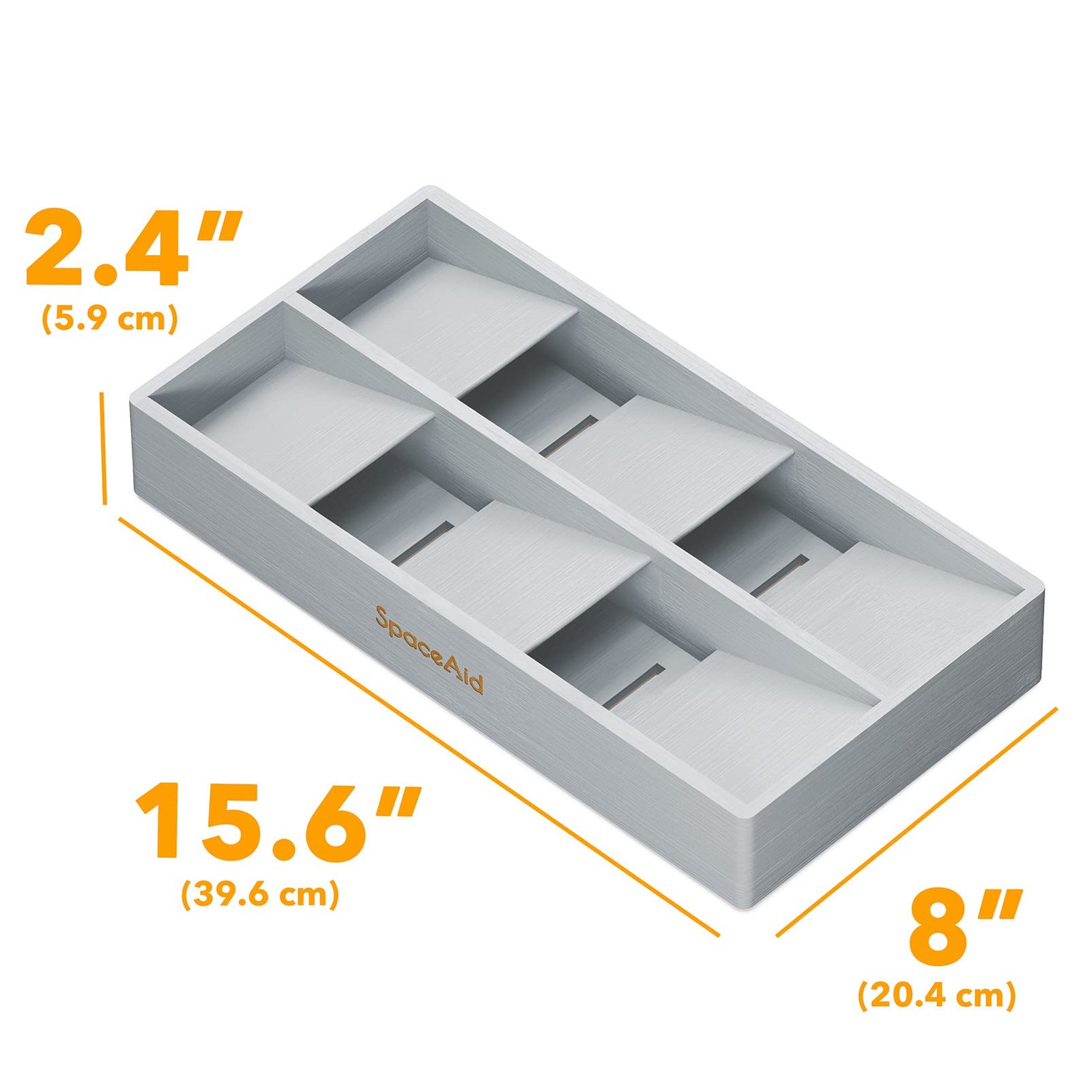 SpaceAid Bamboo Silverware Drawer Organizer with 15.6″L x 8″W x 2.4″H, Gray