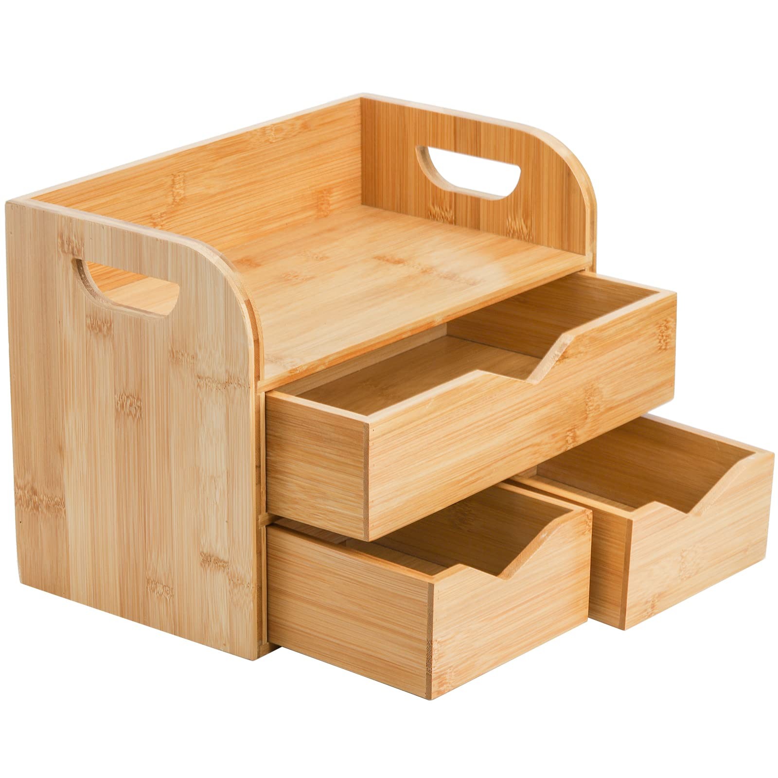 Hacaroa 3 Tier Bamboo Desktop Organizer with 3 12.5 x 6.8 x 9 inches, Wooden