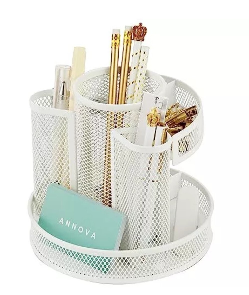 Mesh Desk Organizer Rotate with 6 Compartments Round Spinning Tidy Candy/Pen …