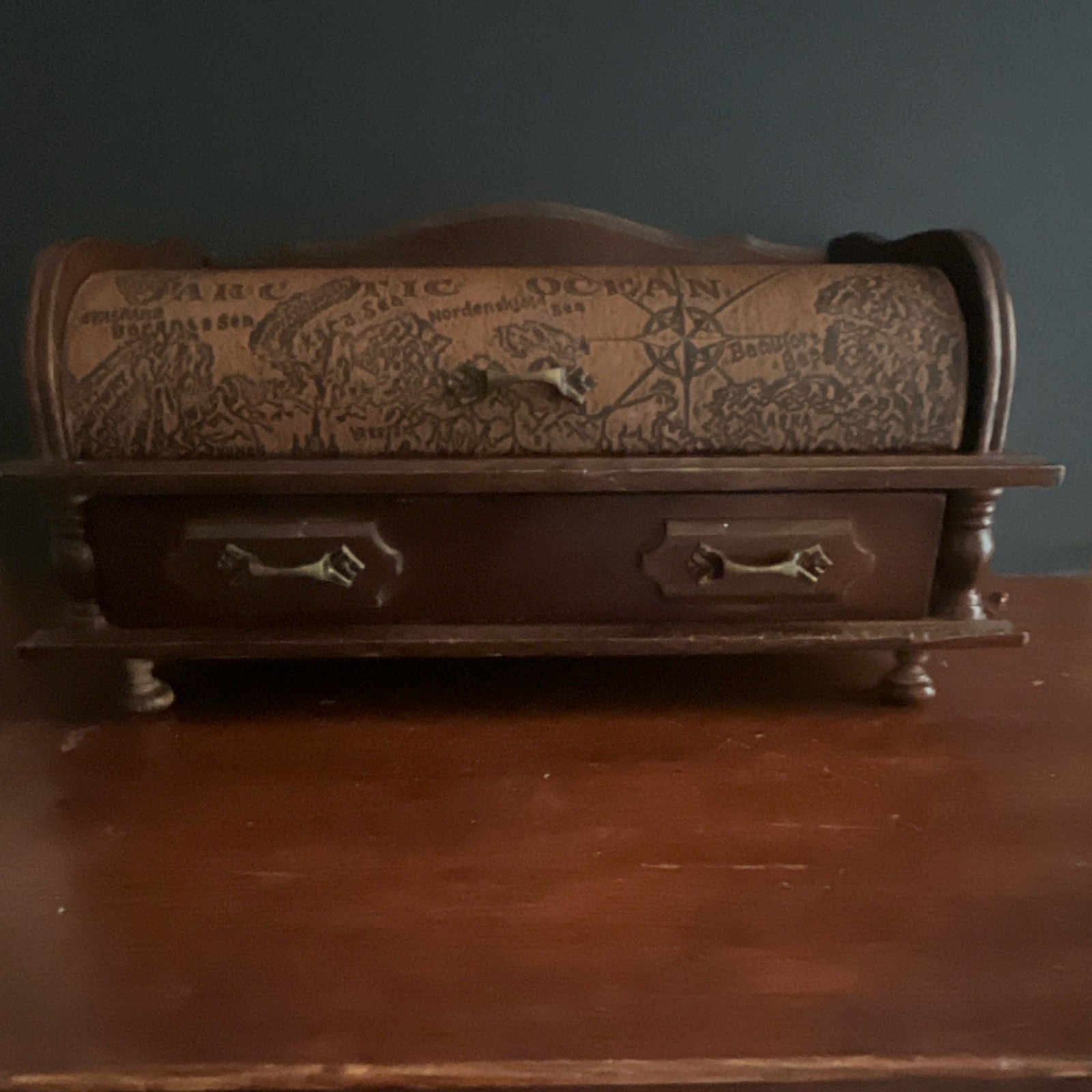 London Leather Wood Roll Top Desktop Organizer with Drawers