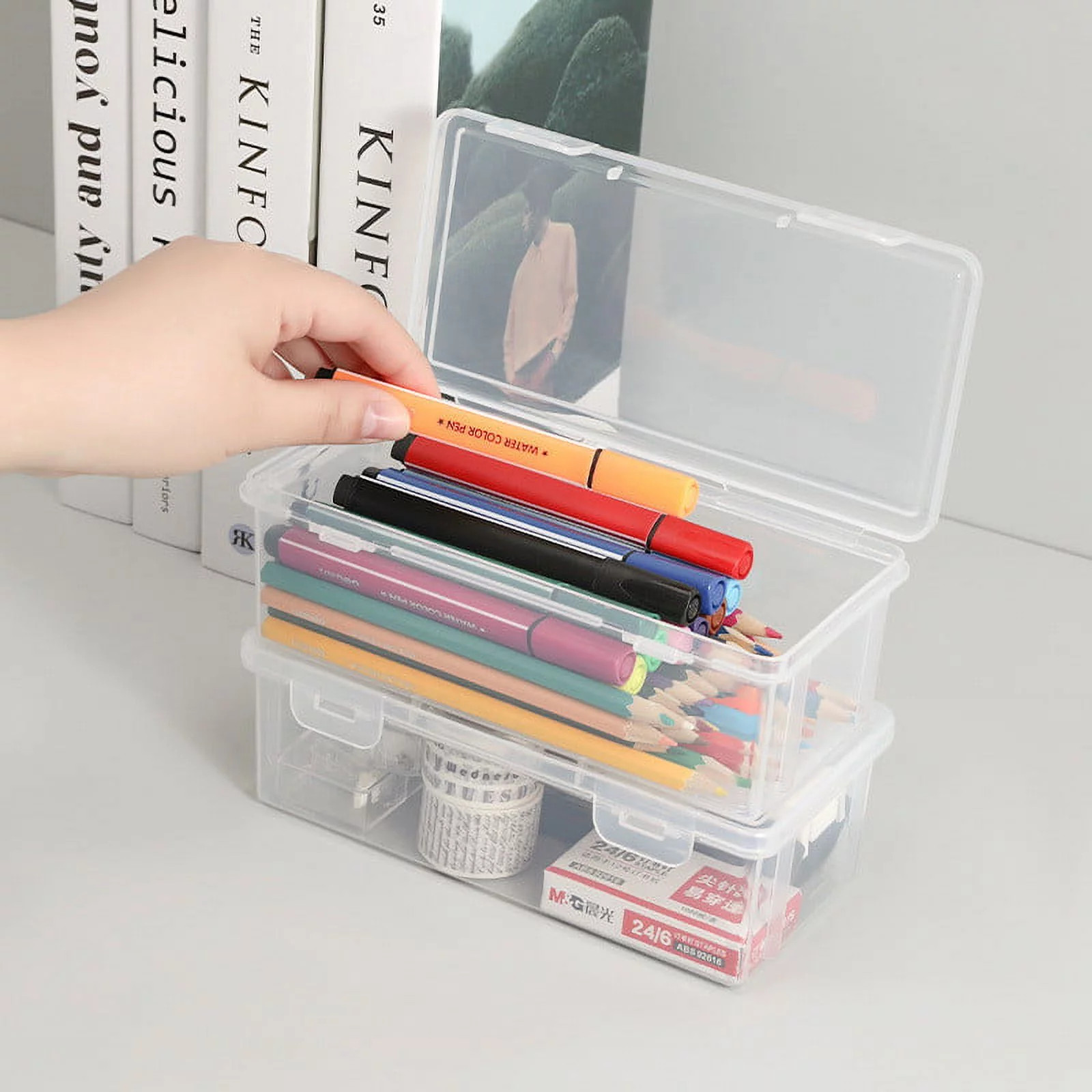 Extra Large Stackable Pencil Box – Clear Plastic Organizer for Pens, Markers, Cr