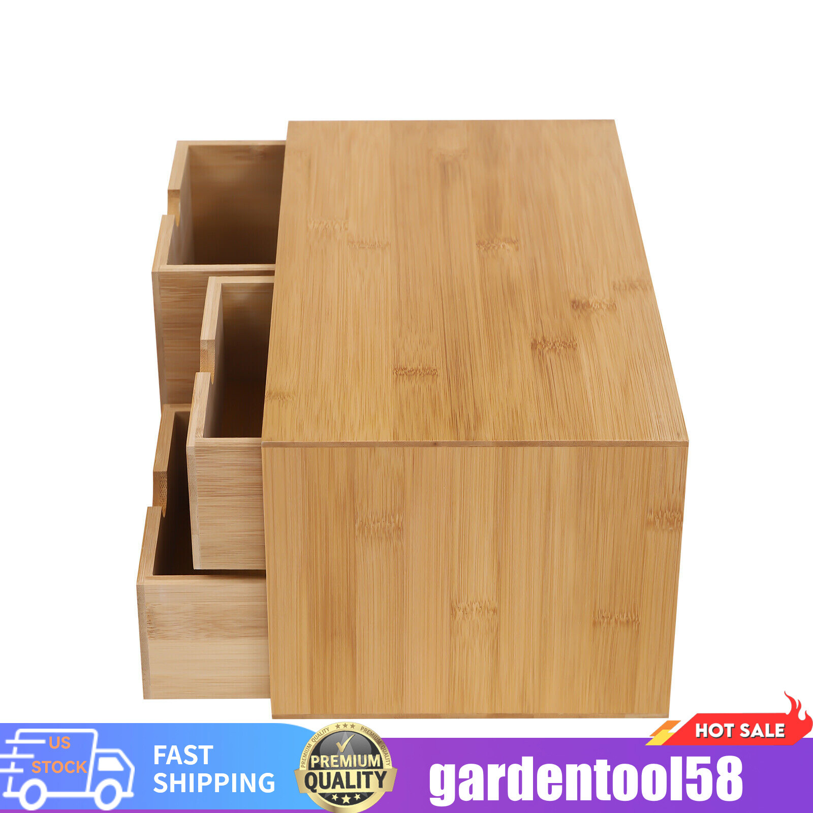 Desk Organizer Drawers Office Desktop Storage Bamboo Box Storage Recess Handle