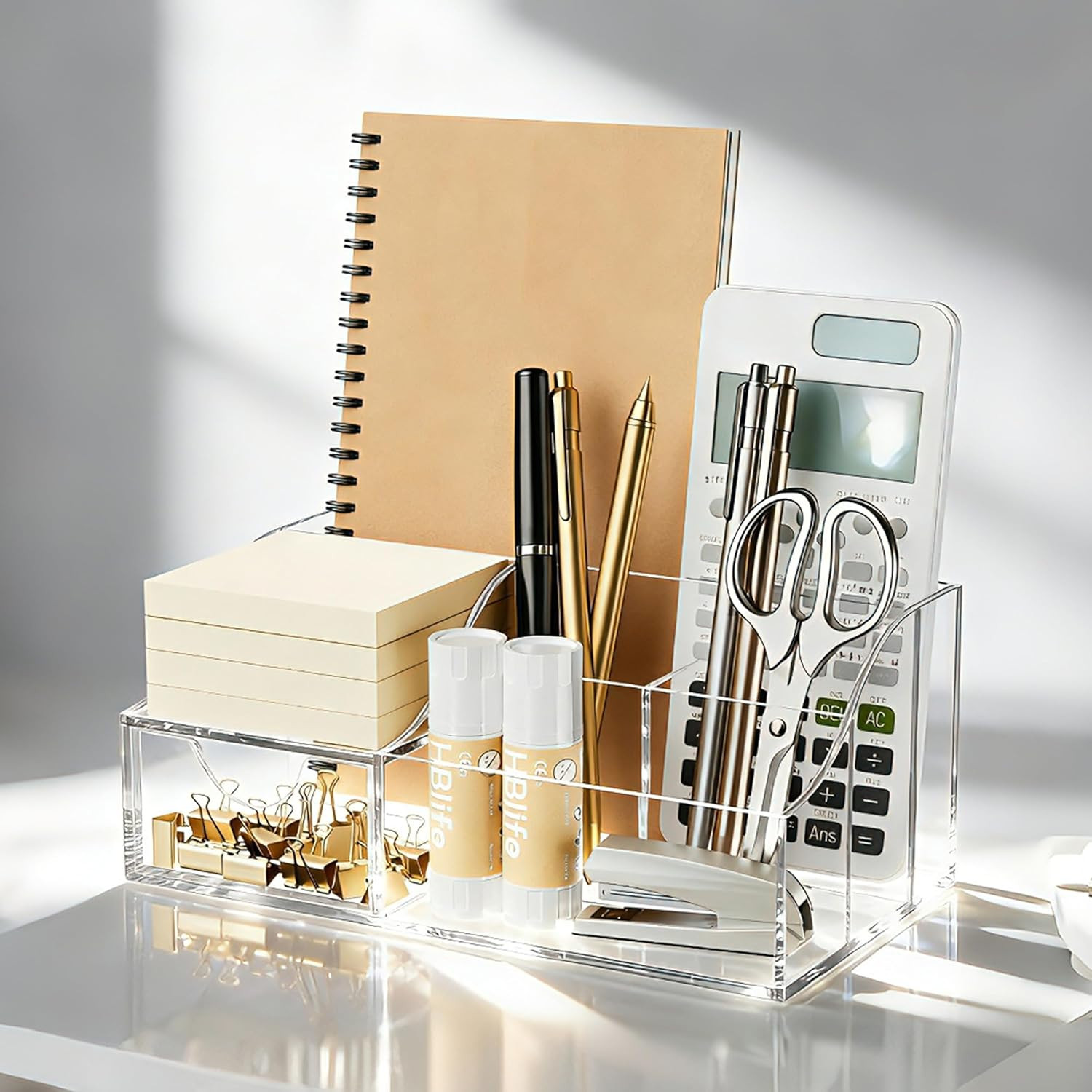Acrylic Desk Organizer with Drawer, Pen & Pencil Holder, Multifunctional Desktop