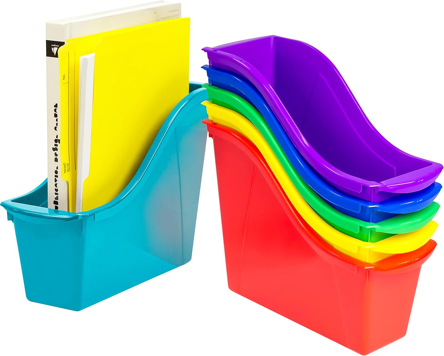 Small Book Bin – Interlocking Plastic Organizer for Home, Office and Classroom,