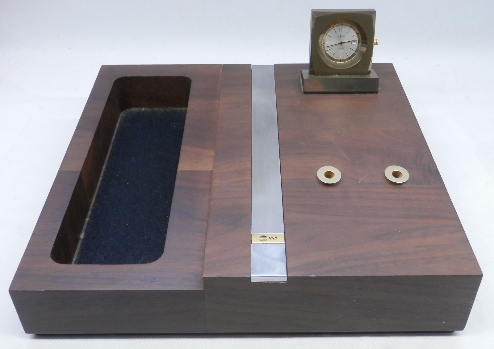 Vintage Jostens Executive Desk Organizer AT&T w/Brass Clock About 10″ x 10″ Wood