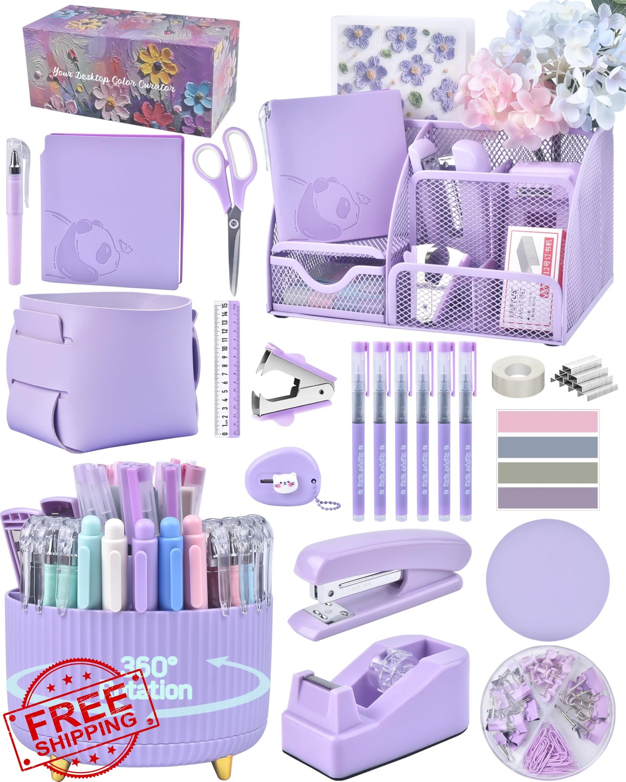 Vamrak Desk Organizer Purple Rotating Pen