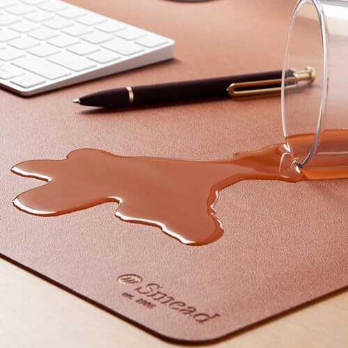 Smead Desk Pad, Vegan Leather Desk Mat with Non-Slip Small (23.6″x13.7″) Brown
