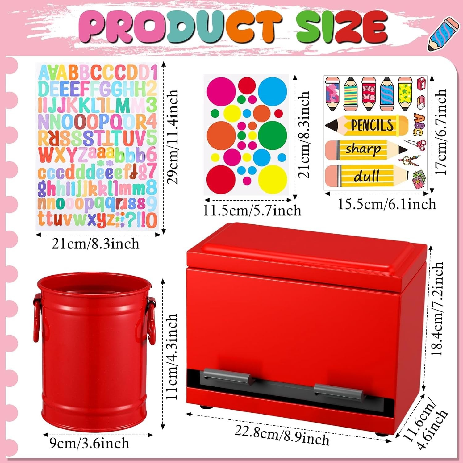 8-Piece Red Stainless Steel Pencil Dispenser Kit for Classrooms