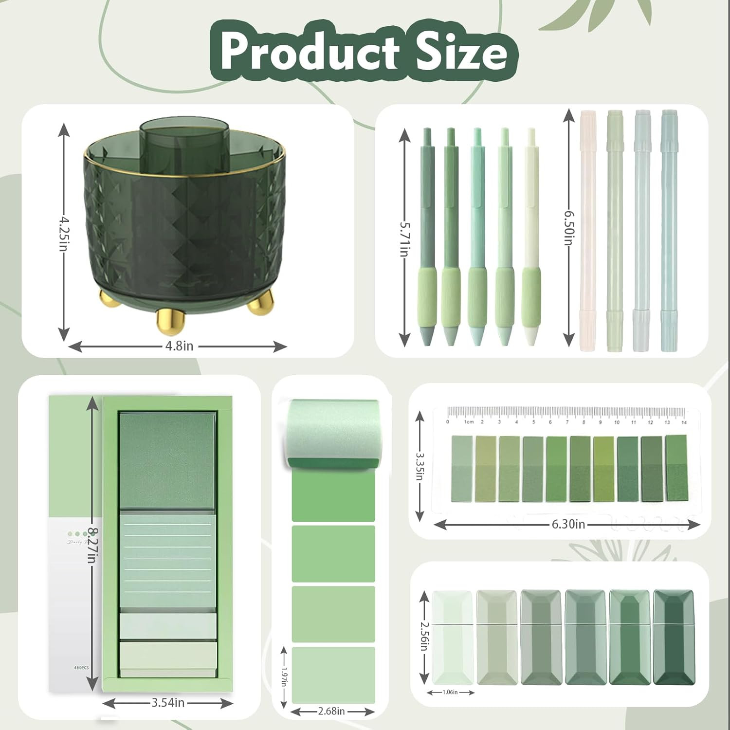 Green Desk Accessories, Sage Green Supplies, Office Stationery Set, Dark Green P