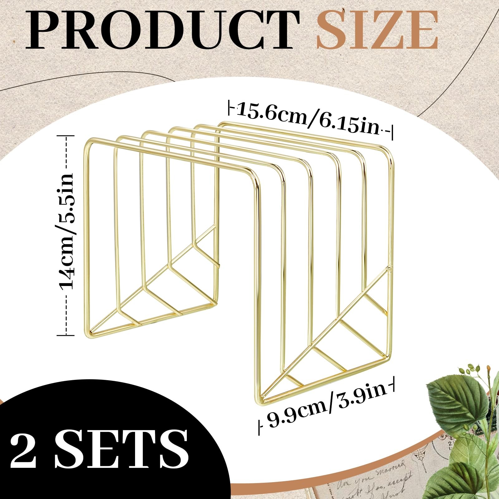 2 PCS Metal Letter Sorter 5 Slot Gold Magazine File Holder Desktop Organizer